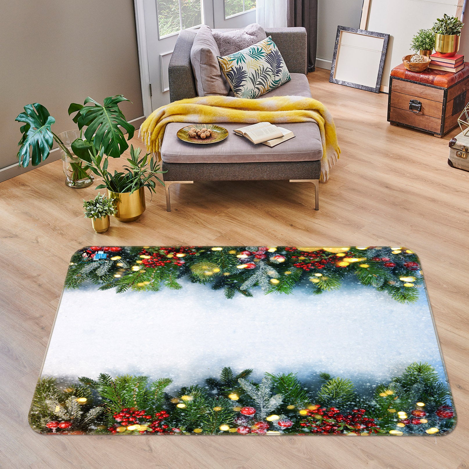 3D Up Down Branches 56232 Christmas Non Slip Rug Mat Xmas