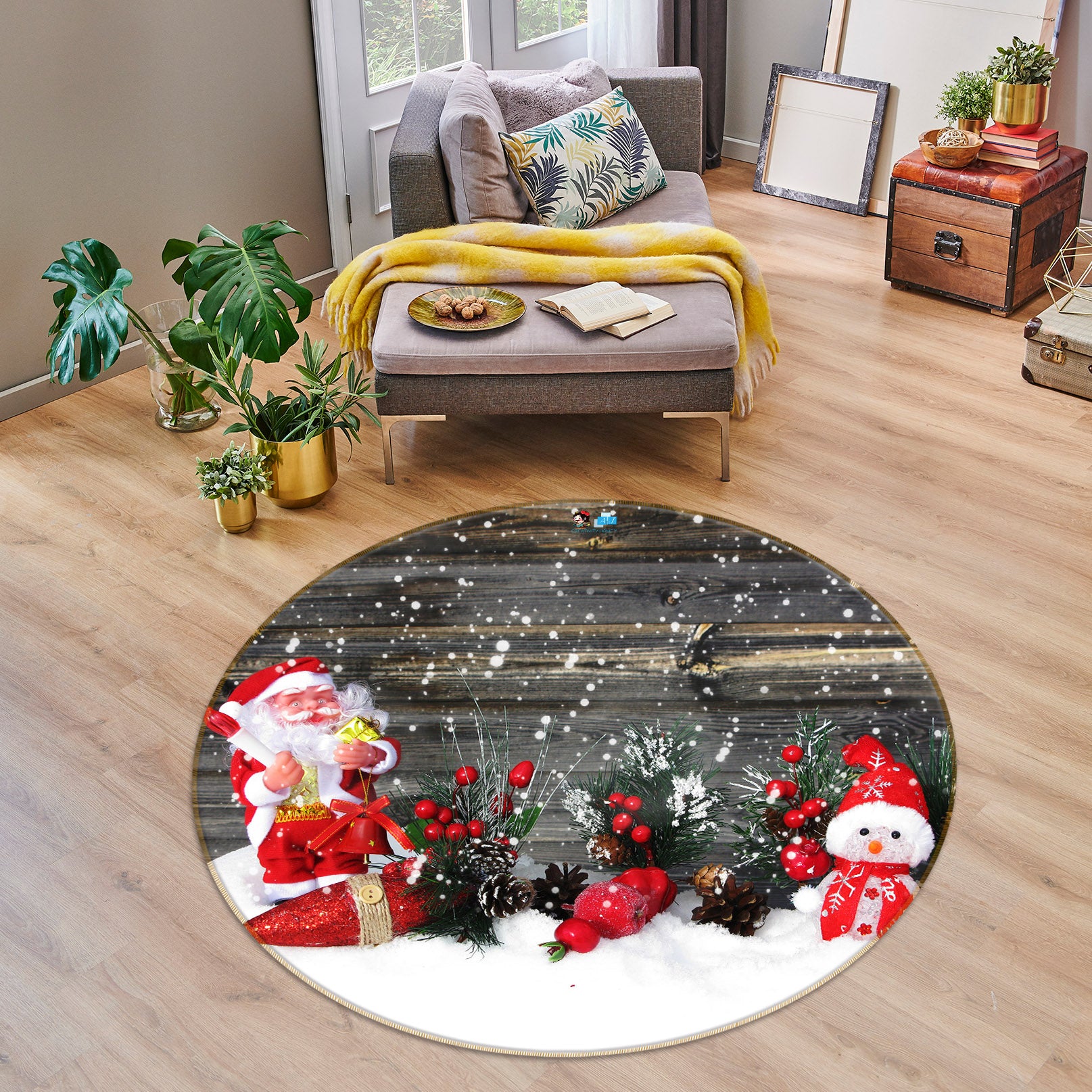 3D Snow Doll 56064 Christmas Round Non Slip Rug Mat Xmas