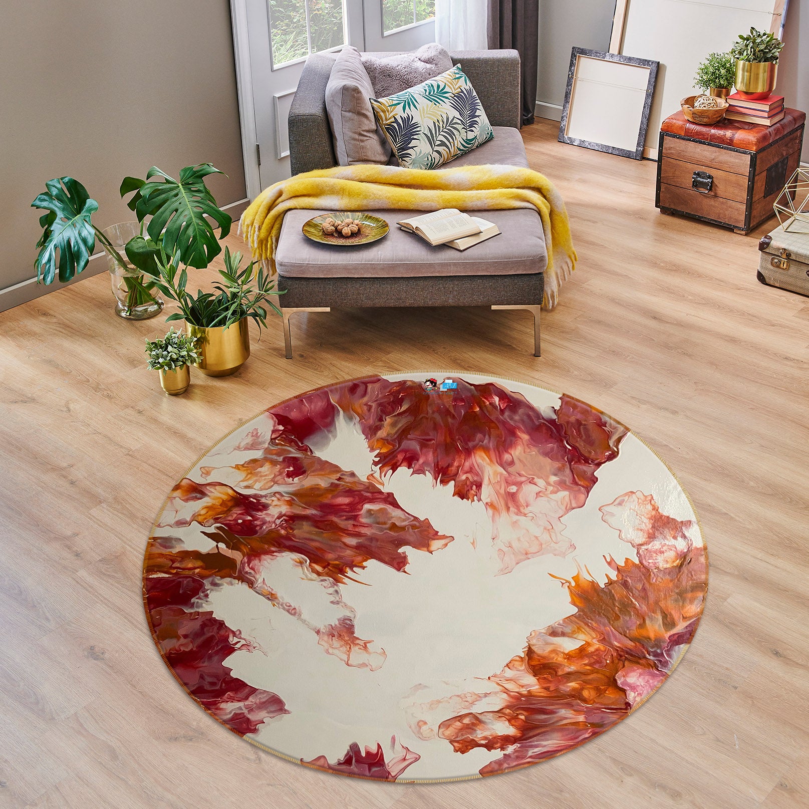3D Red Brown Pattern 40006 Valerie Latrice Rug Round Non Slip Rug Mat
