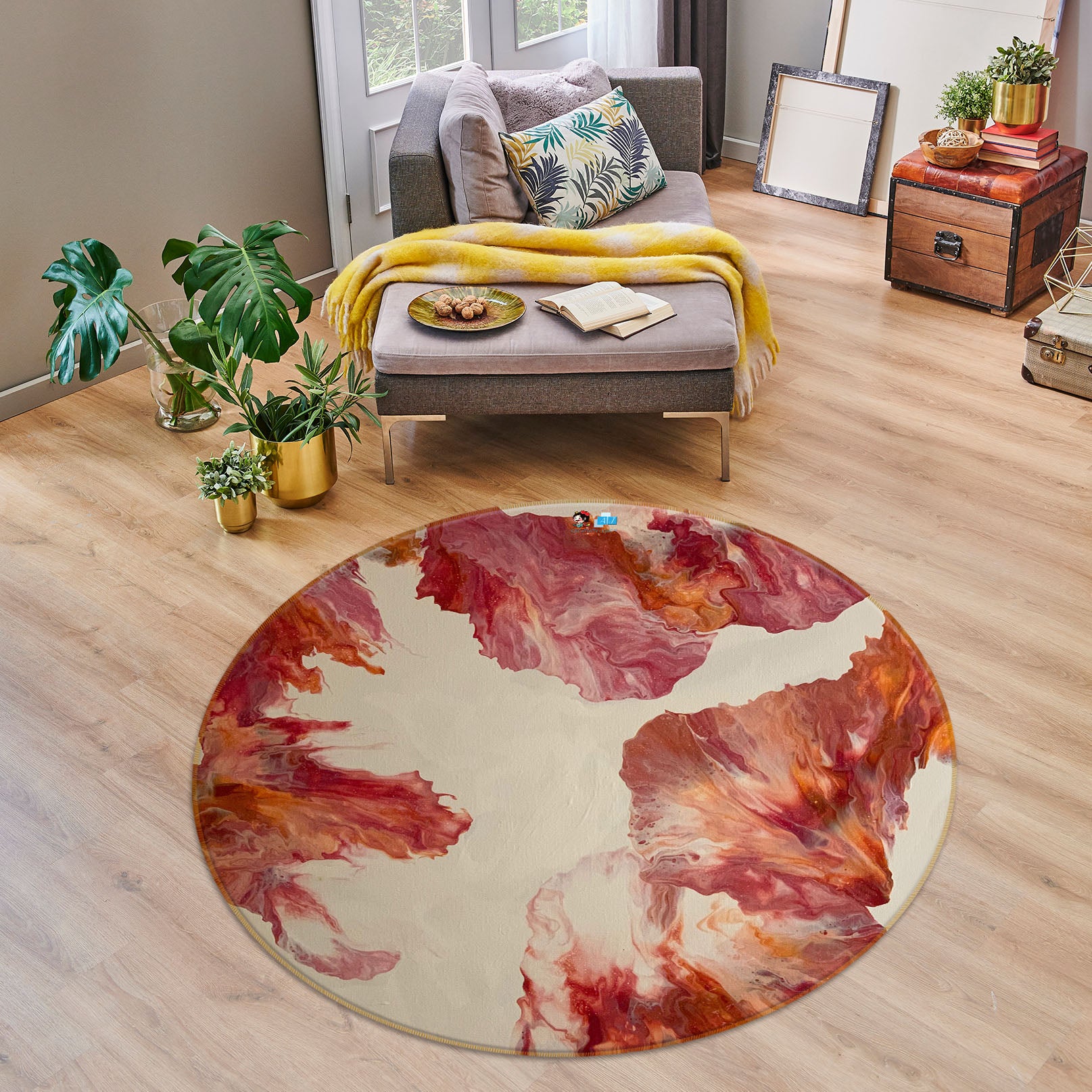 3D Red Brown 40005 Valerie Latrice Rug Round Non Slip Rug Mat
