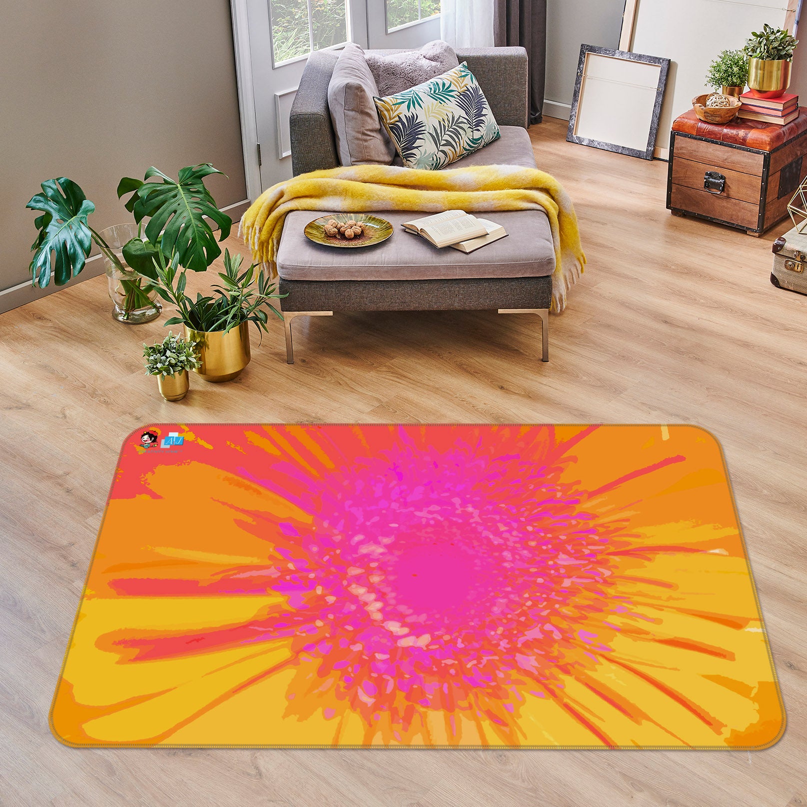 3D Pink Orange Flower 19169 Shandra Smith Rug Non Slip Rug Mat