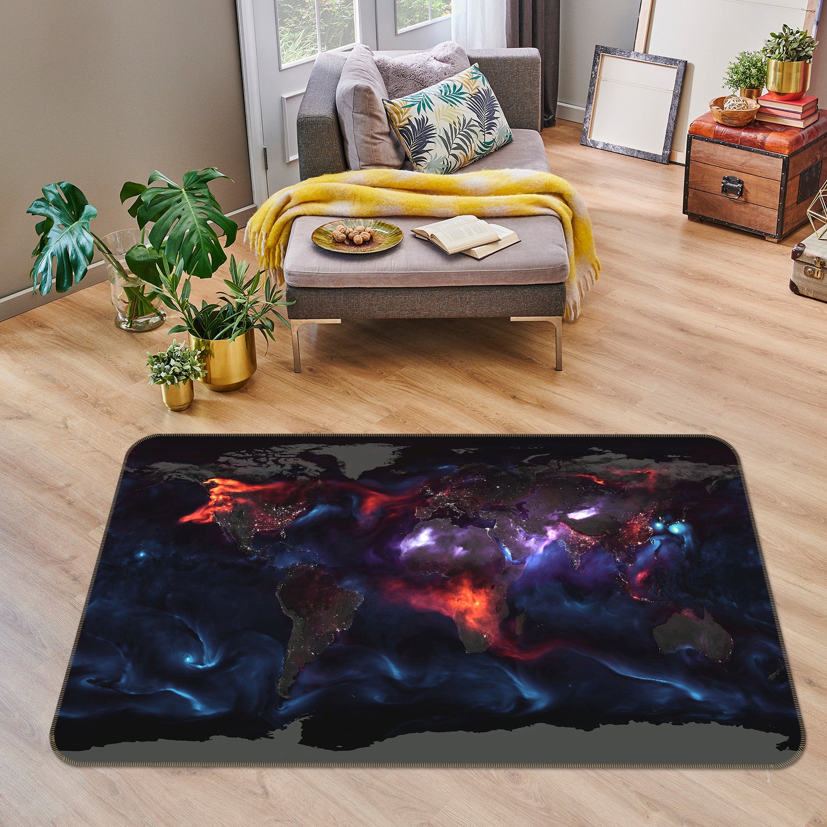 3D Color Starry Sky 2010 World Map Non Slip Rug Mat
