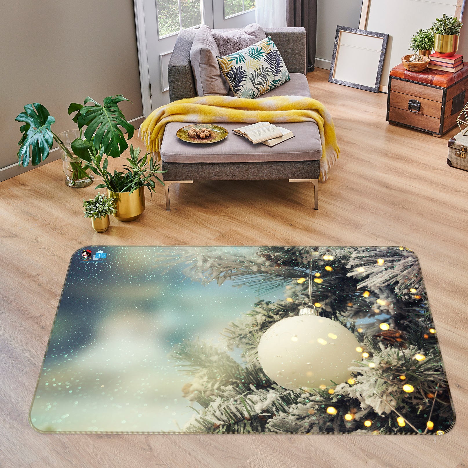 3D White Ball 56118 Christmas Non Slip Rug Mat Xmas