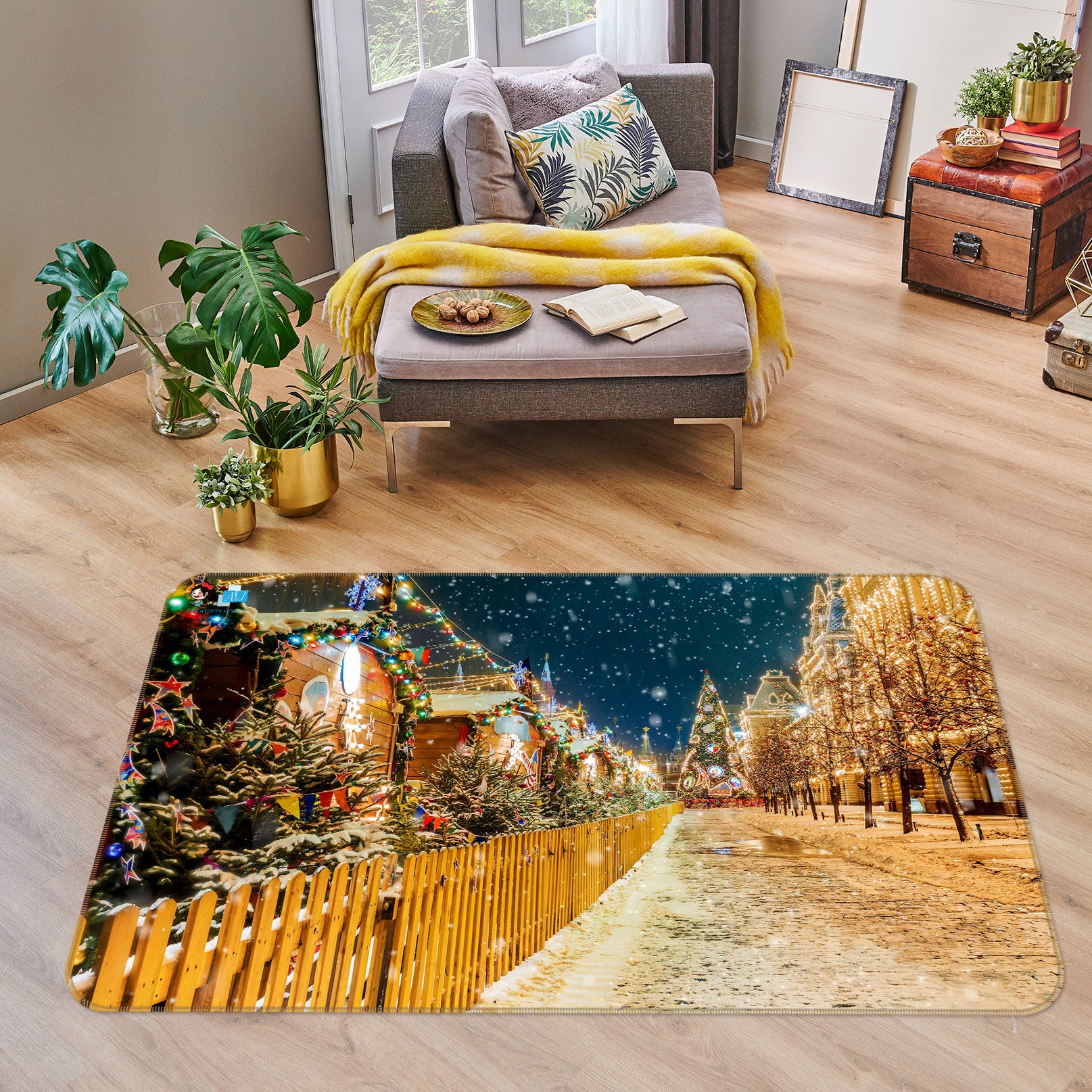 3D Street Snow Day 56137 Christmas Non Slip Rug Mat Xmas