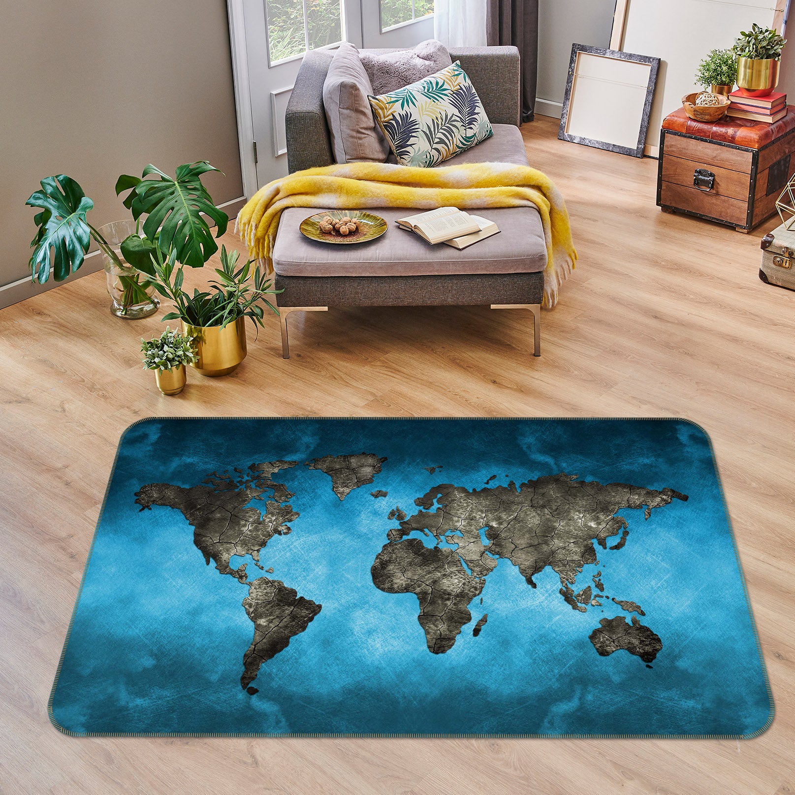 3D Blue Ocean 2008 World Map Non Slip Rug Mat