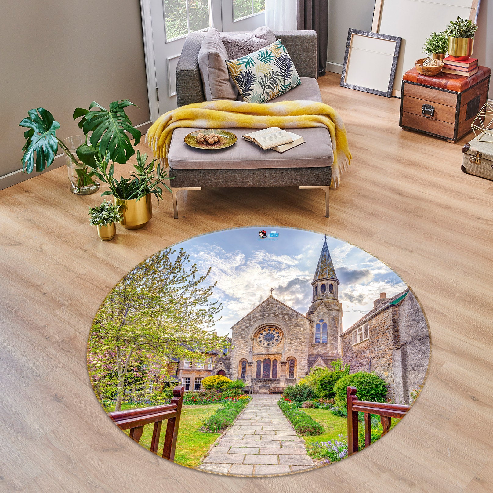 3D Villa Garden 7394 Assaf Frank Rug Round Non Slip Rug Mat