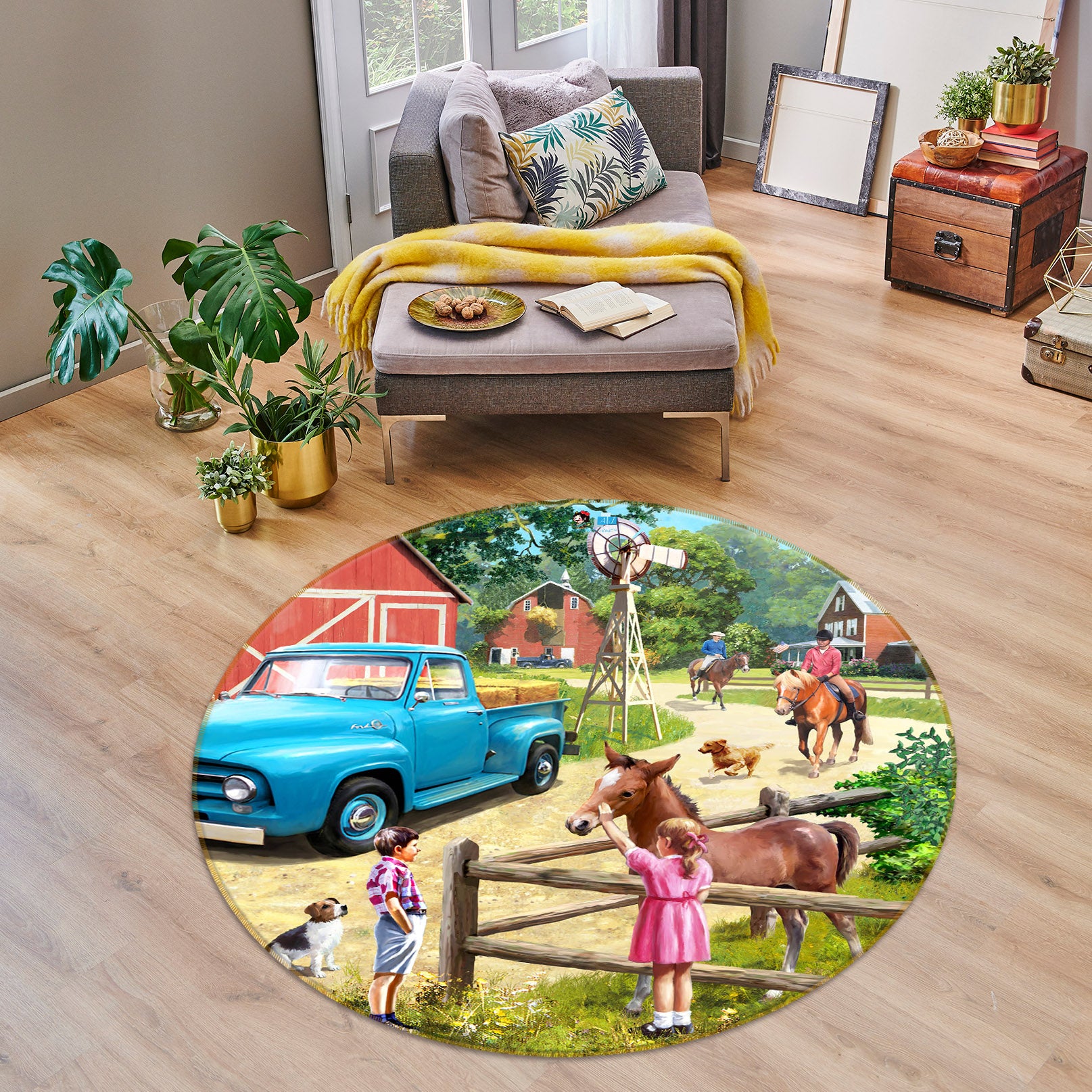 3D Pony Child 054 Kevin Walsh Rug Round Non Slip Rug Mat