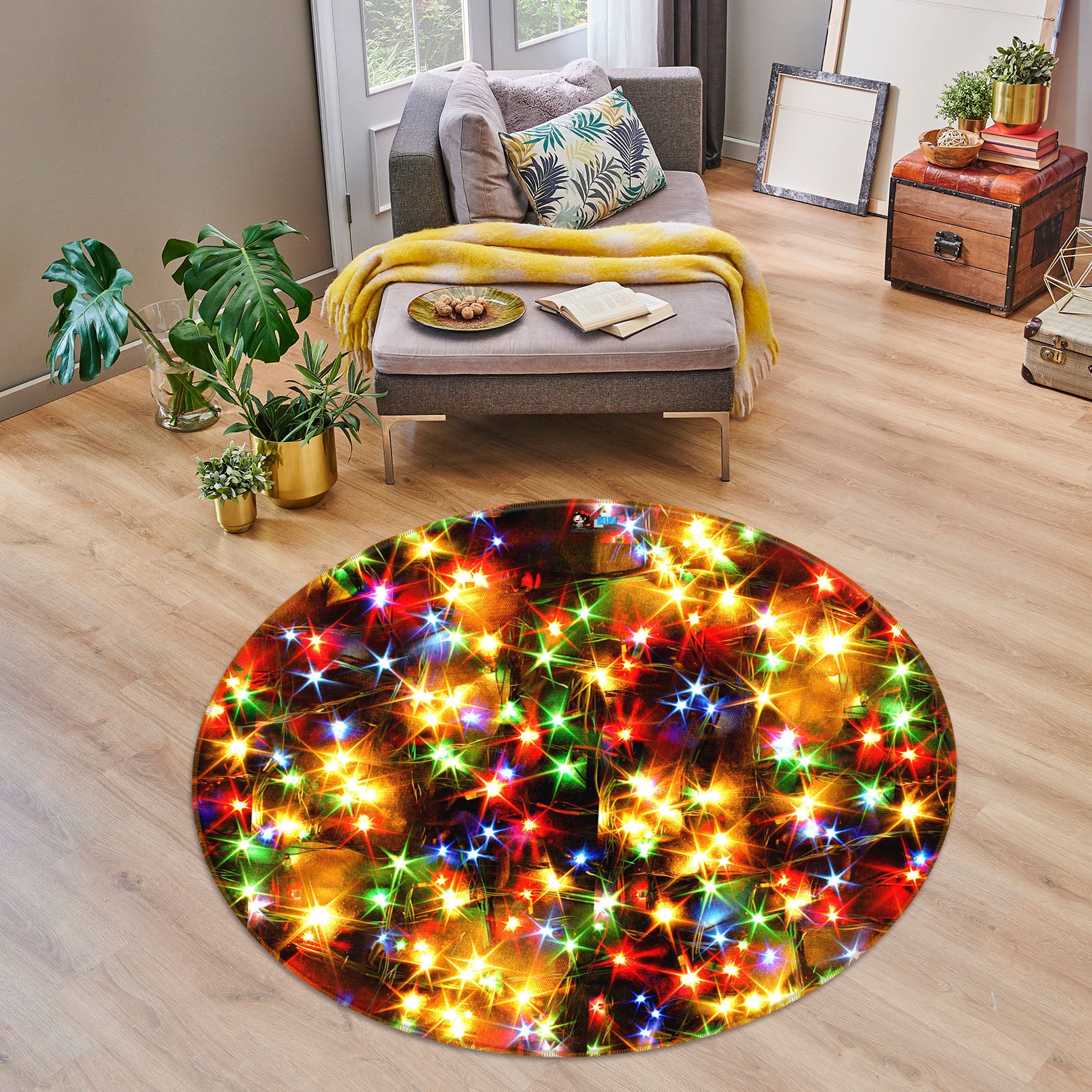 3D Colorful Starlight 56012 Christmas Round Non Slip Rug Mat Xmas