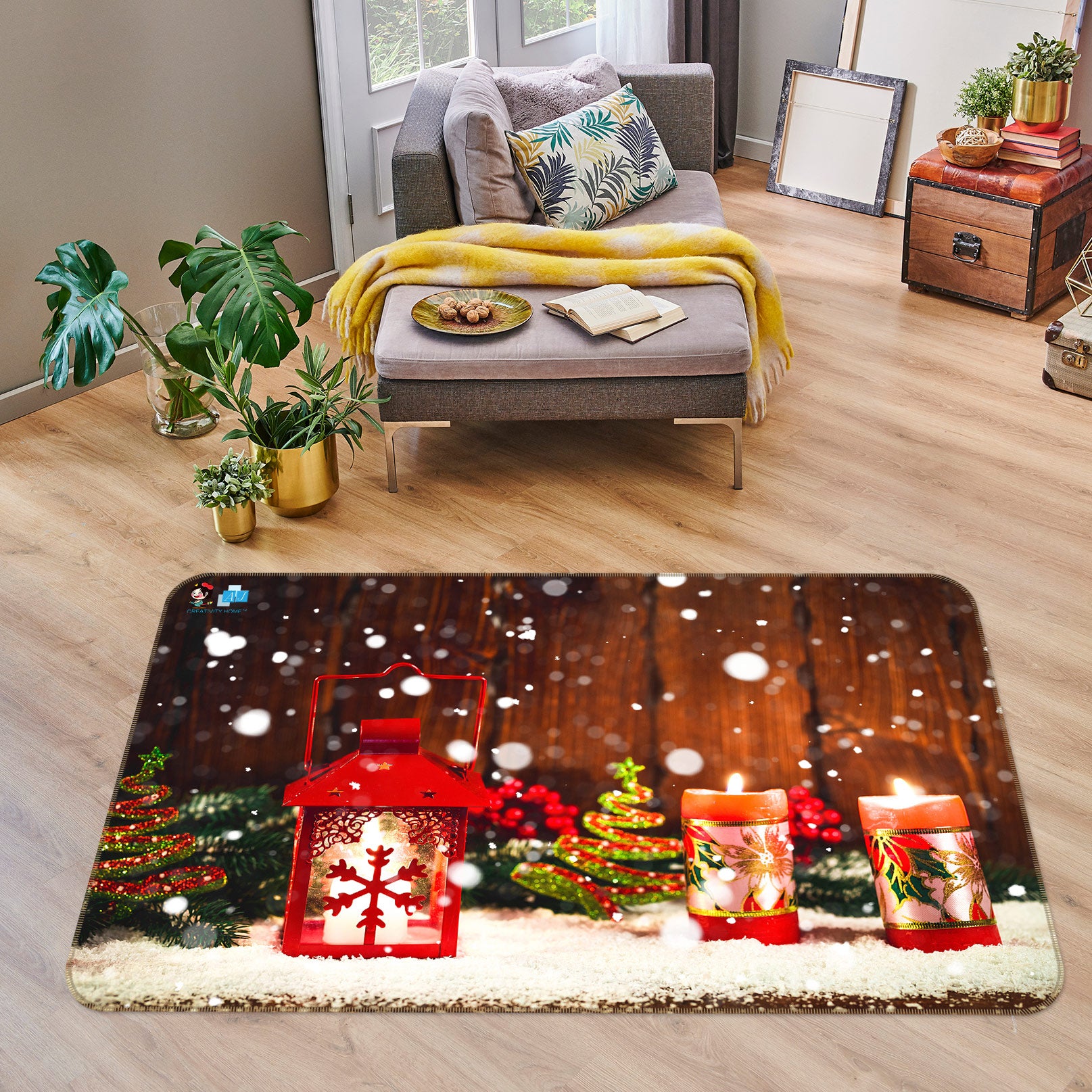 3D Red Candle Light 56141 Christmas Non Slip Rug Mat Xmas