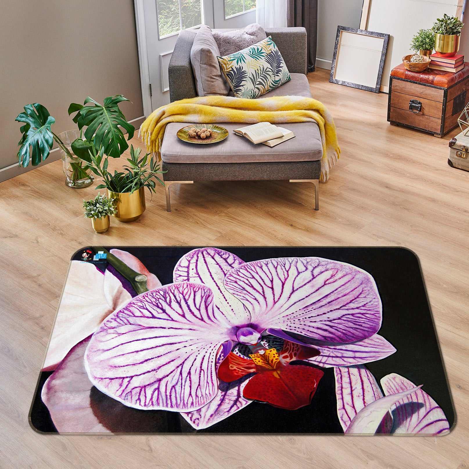 3D Purple Flowers 11141 Matthew Holden Bates Rug Non Slip Rug Mat