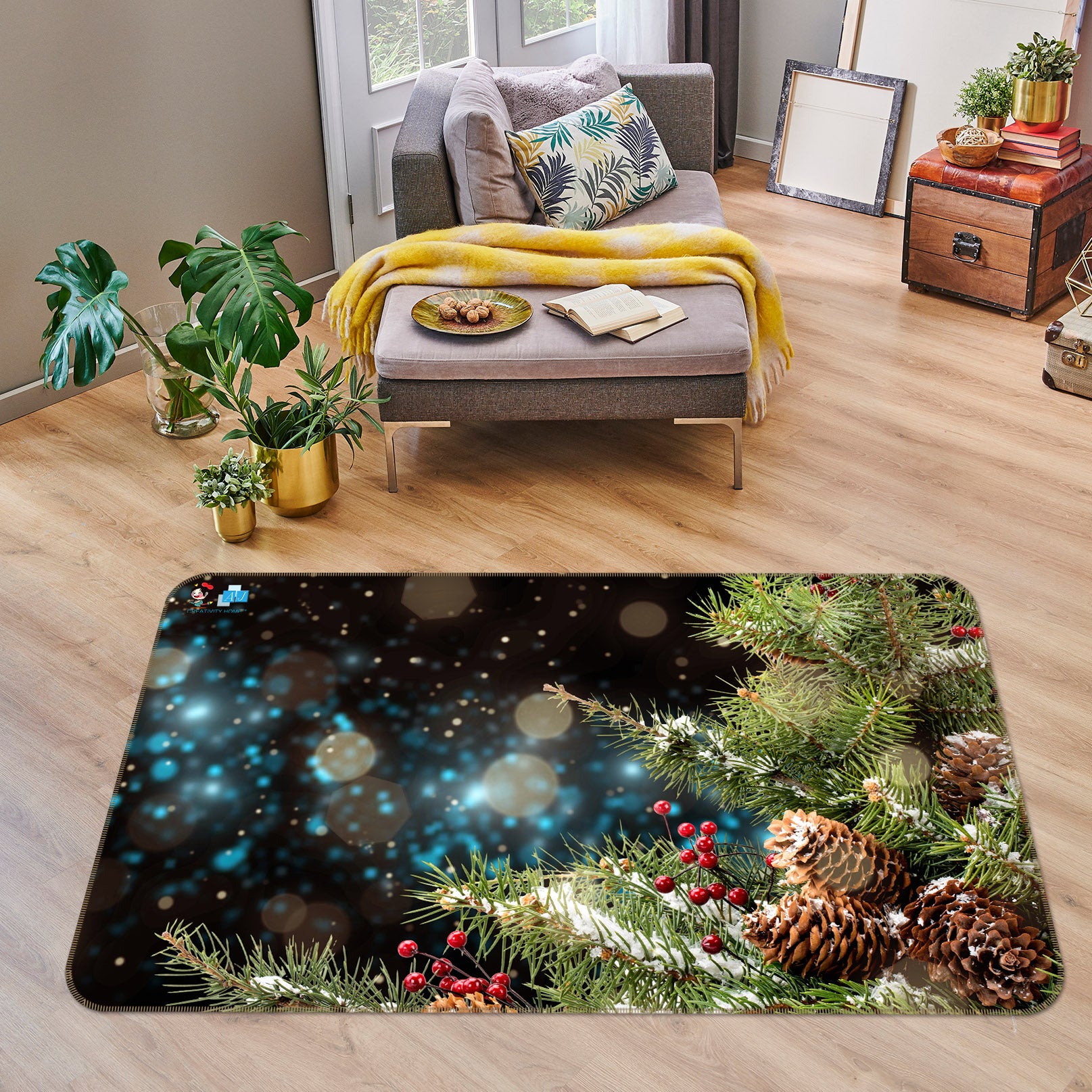 3D Pine Cone 56258 Christmas Non Slip Rug Mat Xmas