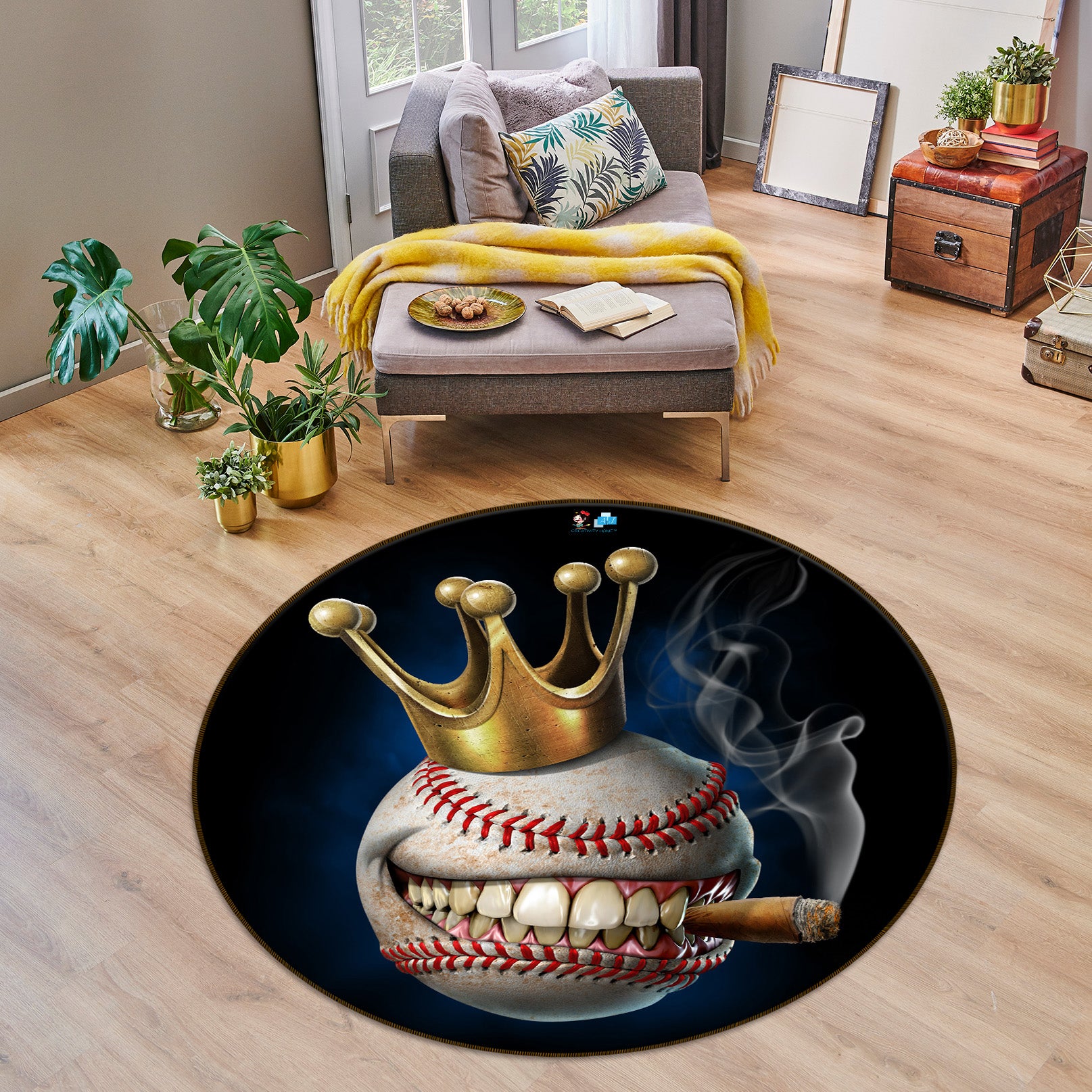 3D Crown Teeth Baseball 4151 Tom Wood Rug Round Non Slip Rug Mat