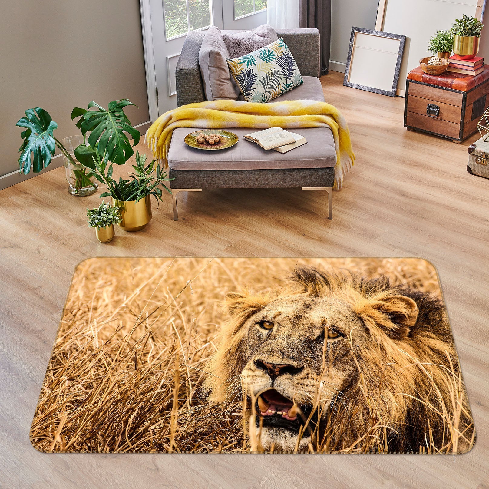 3D Weed Lion 010 Animal Non Slip Rug Mat