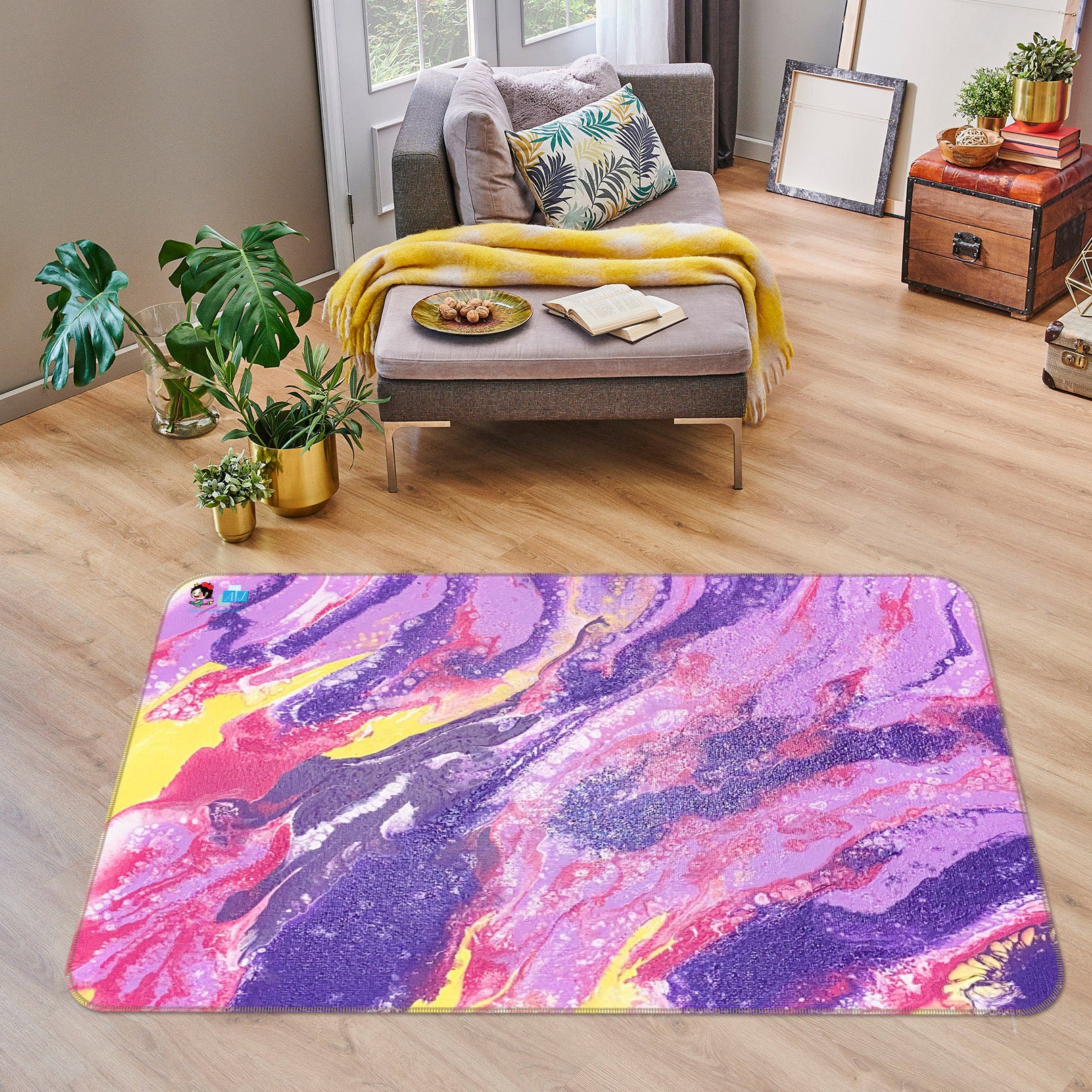 3D Pink Purple Pattern 40016 Valerie Latrice Rug Non Slip Rug Mat