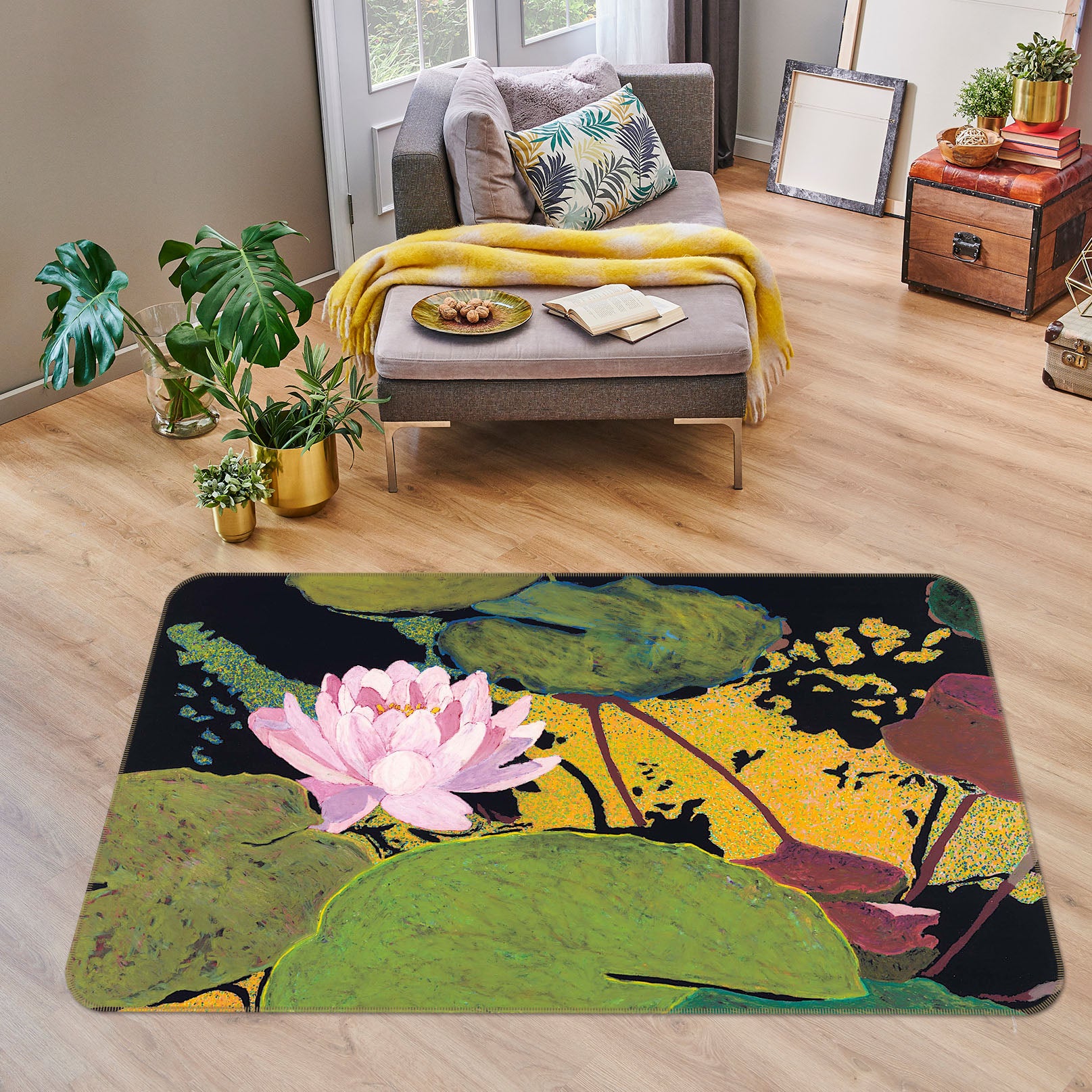 3D Pink Lotus 1119 Allan P. Friedlander Rug Non Slip Rug Mat