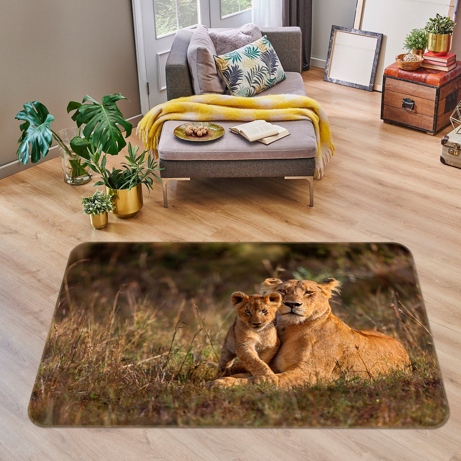 3D Lion Grassland 079 Animal Non Slip Rug Mat