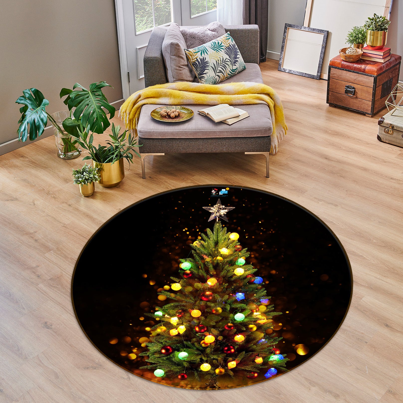 3D Tree 56035 Christmas Round Non Slip Rug Mat Xmas