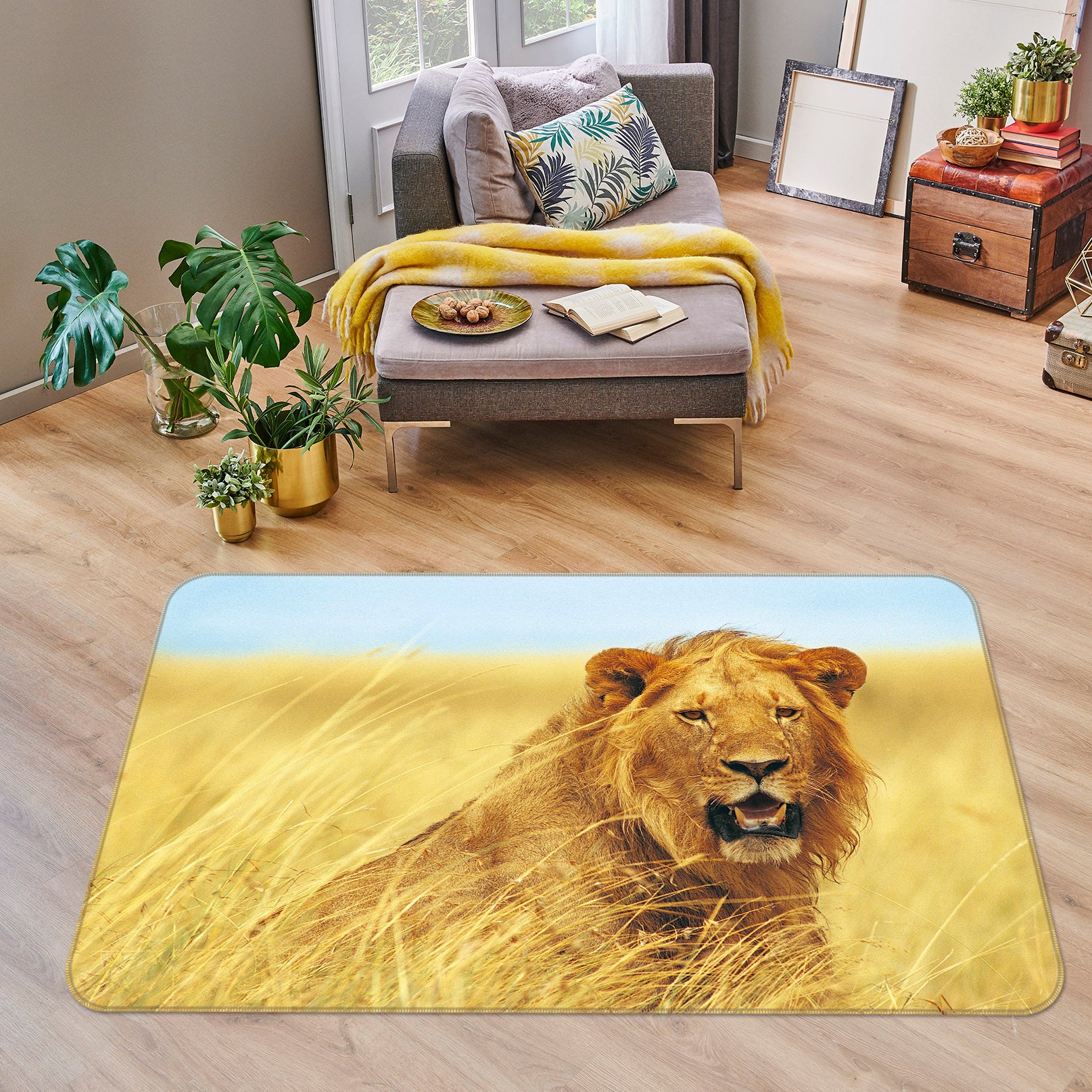 3D Wheat Lion 054 Animal Non Slip Rug Mat
