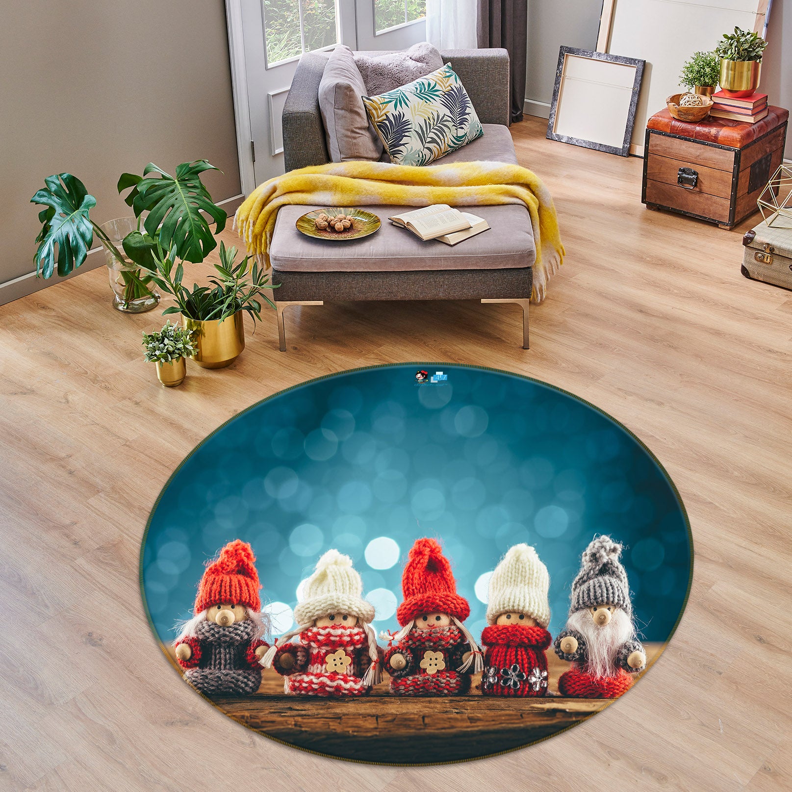 3D Doll Ornaments 56048 Christmas Round Non Slip Rug Mat Xmas