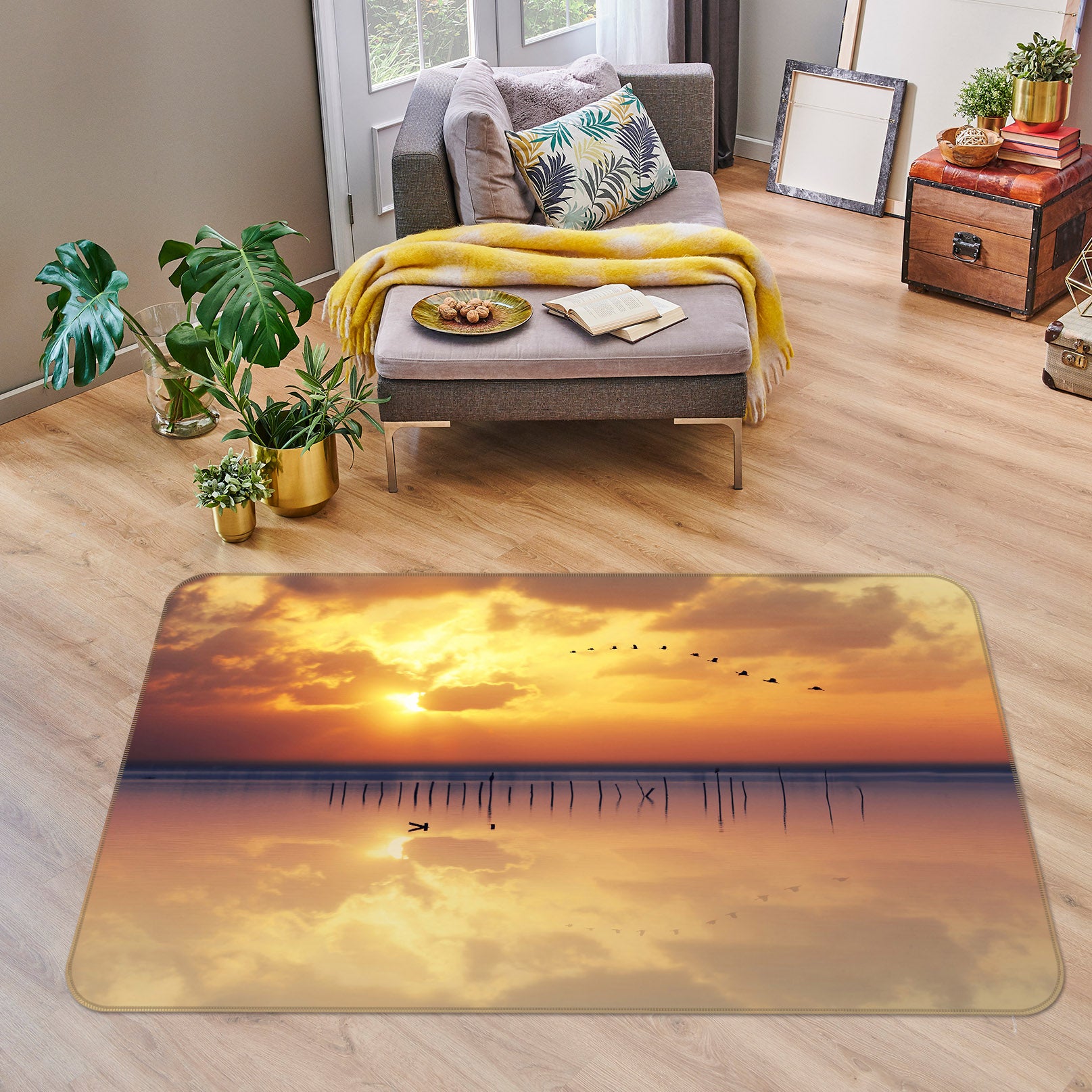 3D Sunset River 1128 Marco Carmassi Rug Non Slip Rug Mat