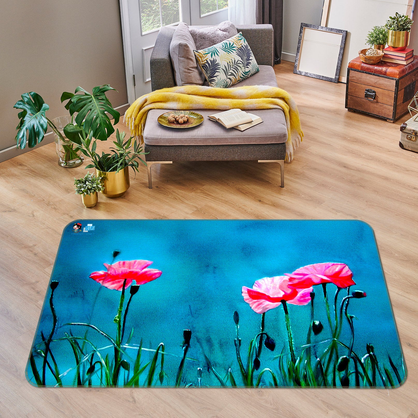 3D Pink Flowers 11137 Matthew Holden Bates Rug Non Slip Rug Mat