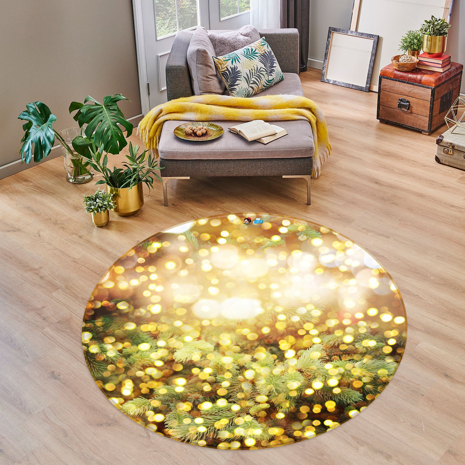 3D Aperture 55179 Christmas Round Non Slip Rug Mat Xmas