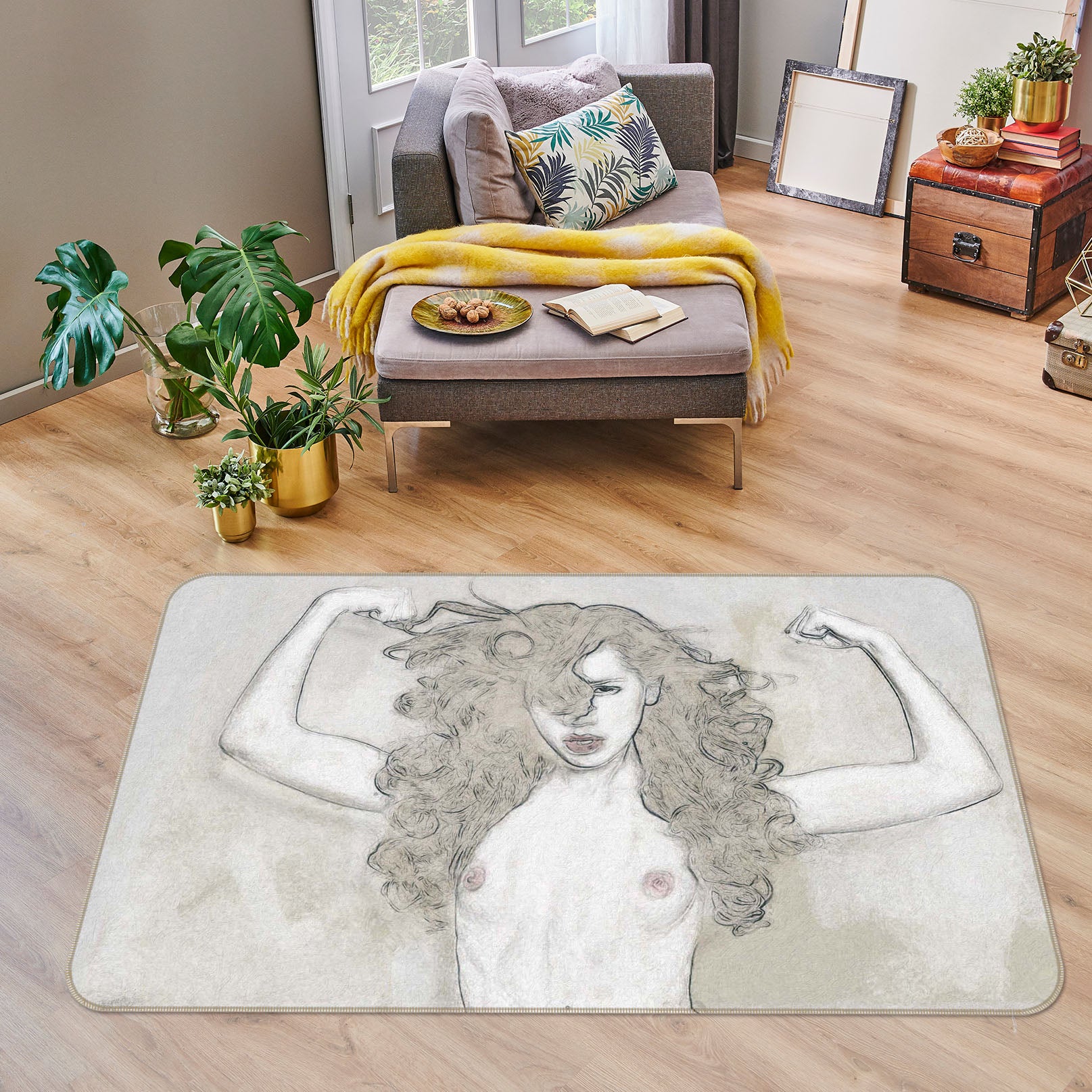 3D Long Haired Girl 1005 Marco Cavazzana Rug Non Slip Rug Mat