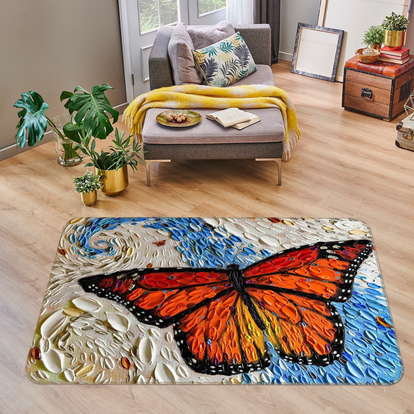3D Shell Butterfly 1020 Dena Tollefson Rug Non Slip Rug Mat