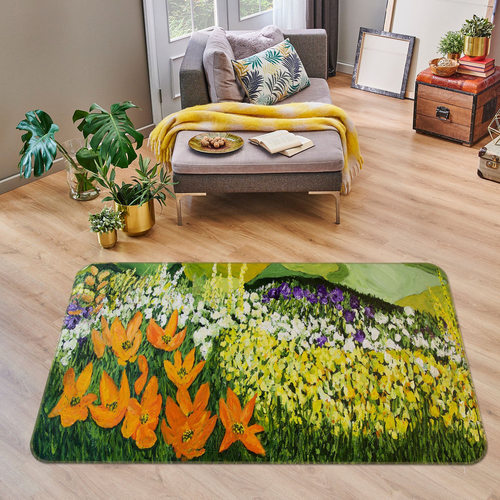3D Bright Flowers 1080 Allan P. Friedlander Rug Non Slip Rug Mat