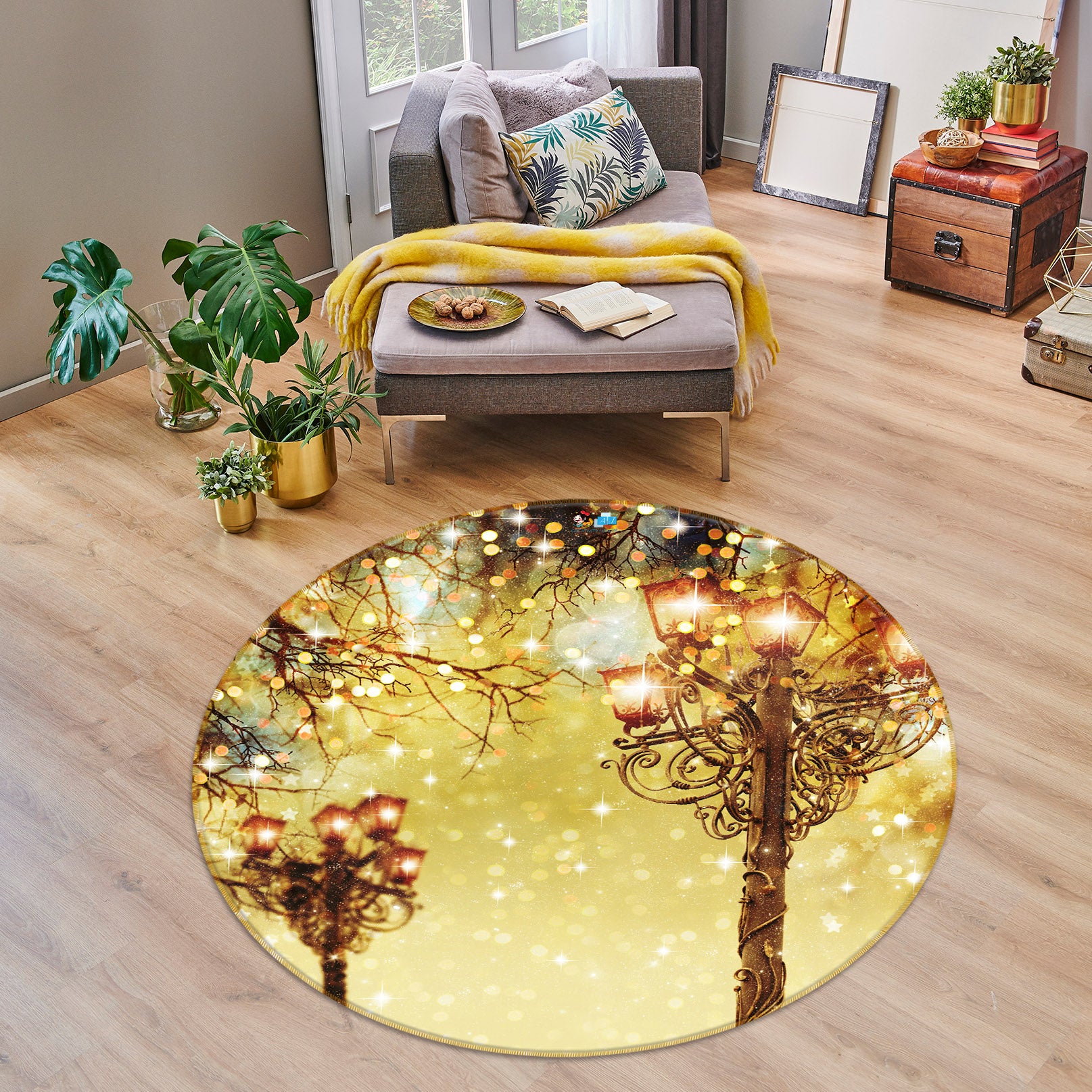 3D Street Lamp 56023 Christmas Round Non Slip Rug Mat Xmas