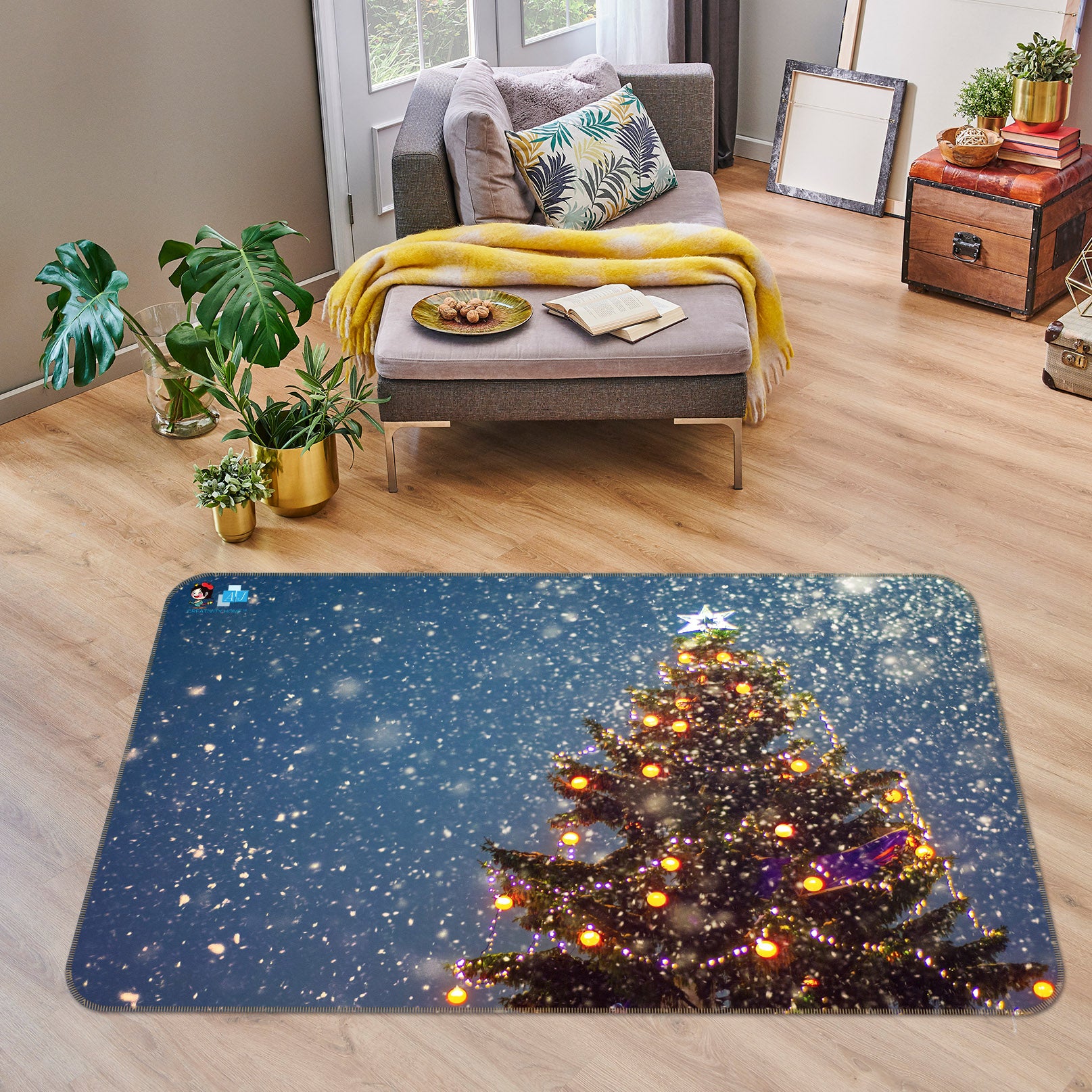 3D Snow Day Tree 56247 Christmas Non Slip Rug Mat Xmas