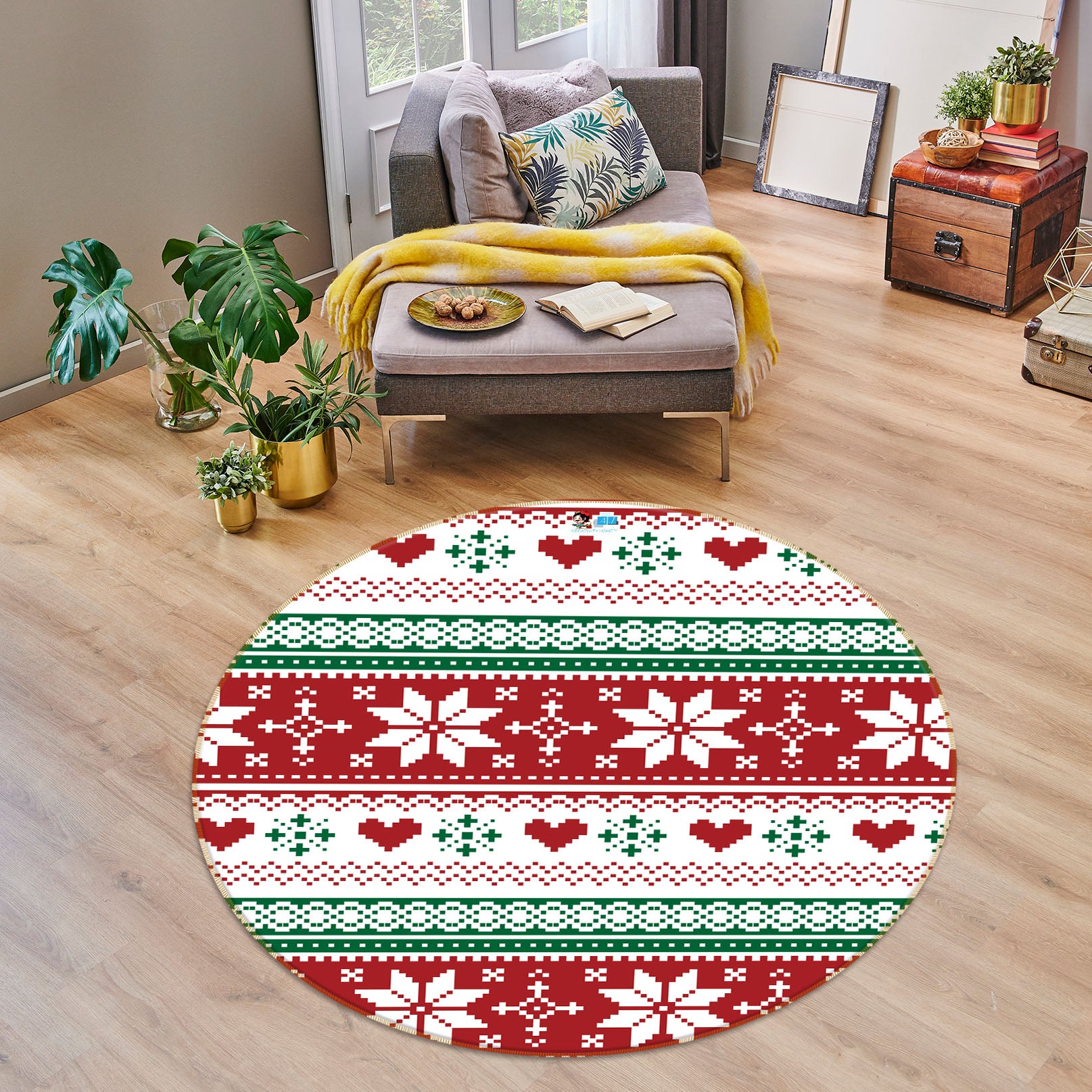 3D Snowflake Pattern 56092 Christmas Round Non Slip Rug Mat Xmas
