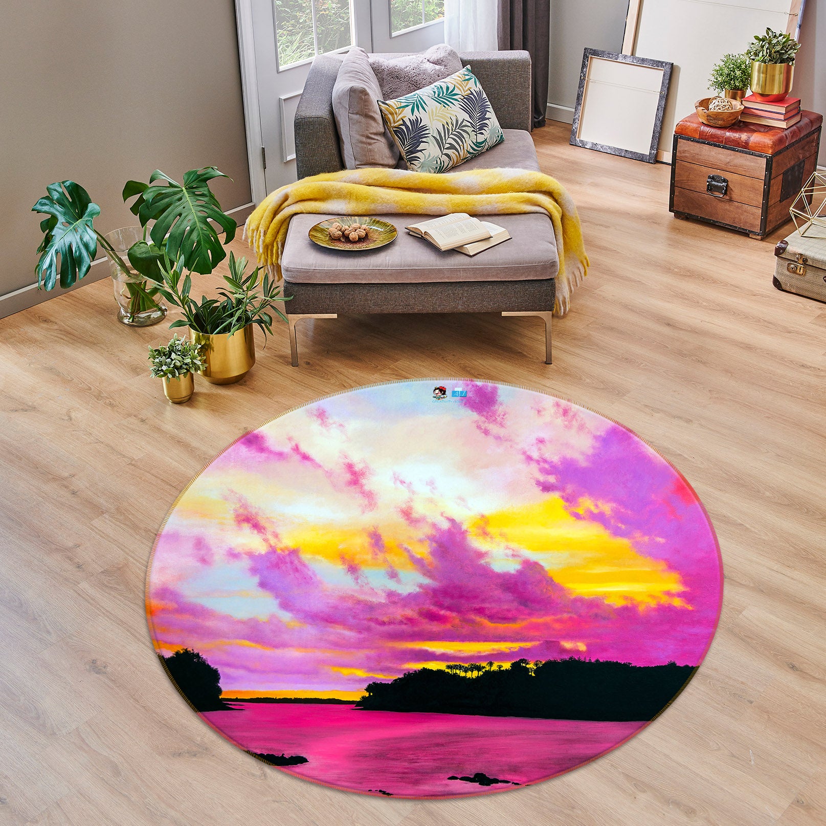 3D Pink Clouds 11089 Matthew Holden Bates Rug Round Non Slip Rug Mat