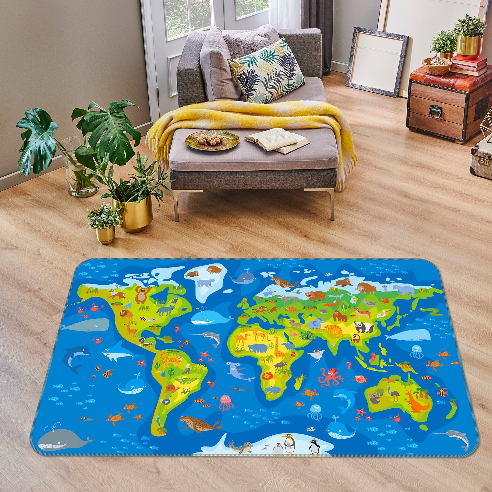3D Red Spots 242 World Map Non Slip Rug Mat