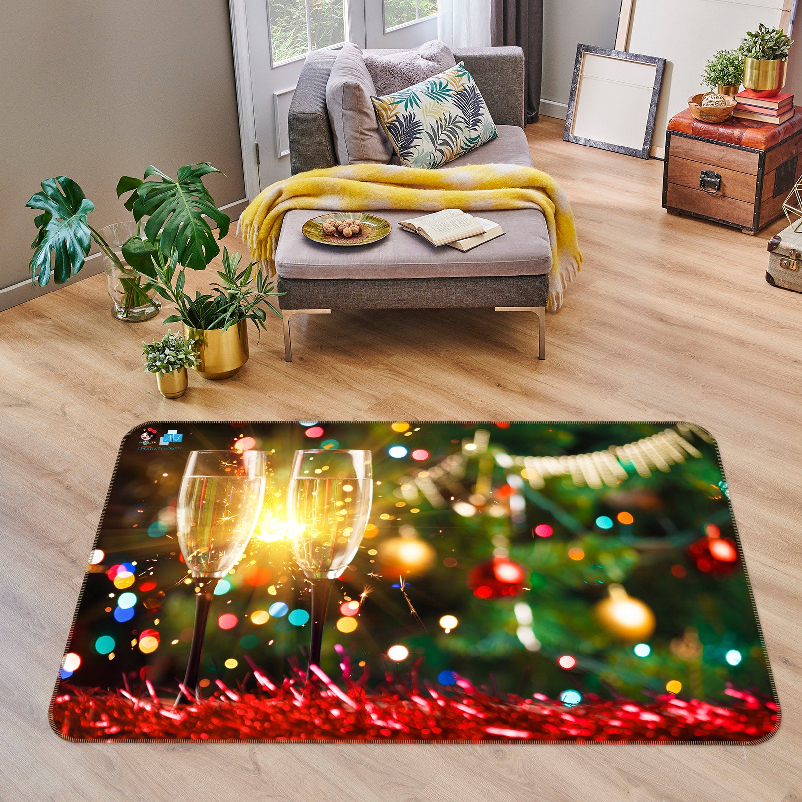 3D Wine Glass 56111 Christmas Non Slip Rug Mat Xmas