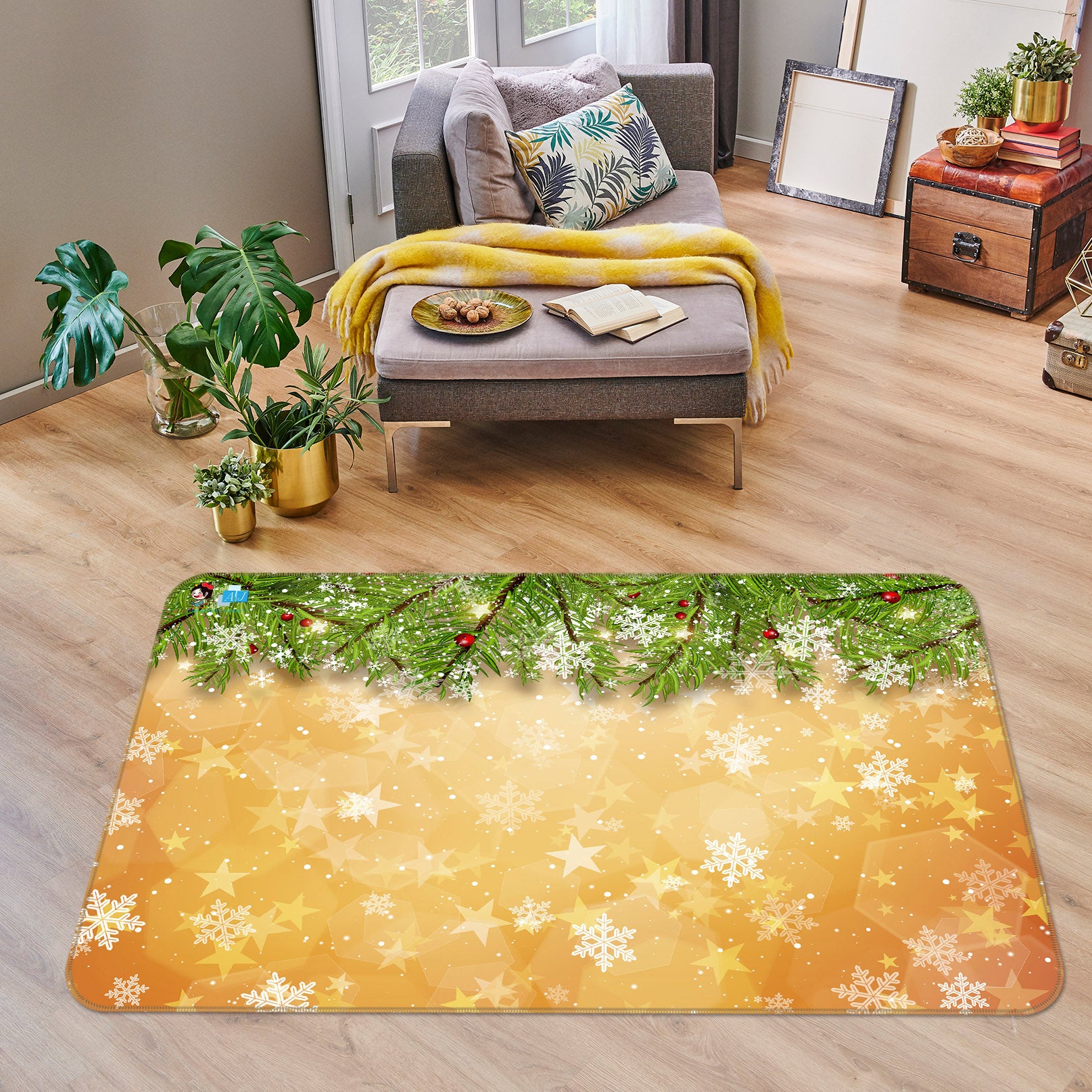 3D Branch Snowflake 56204 Christmas Non Slip Rug Mat Xmas