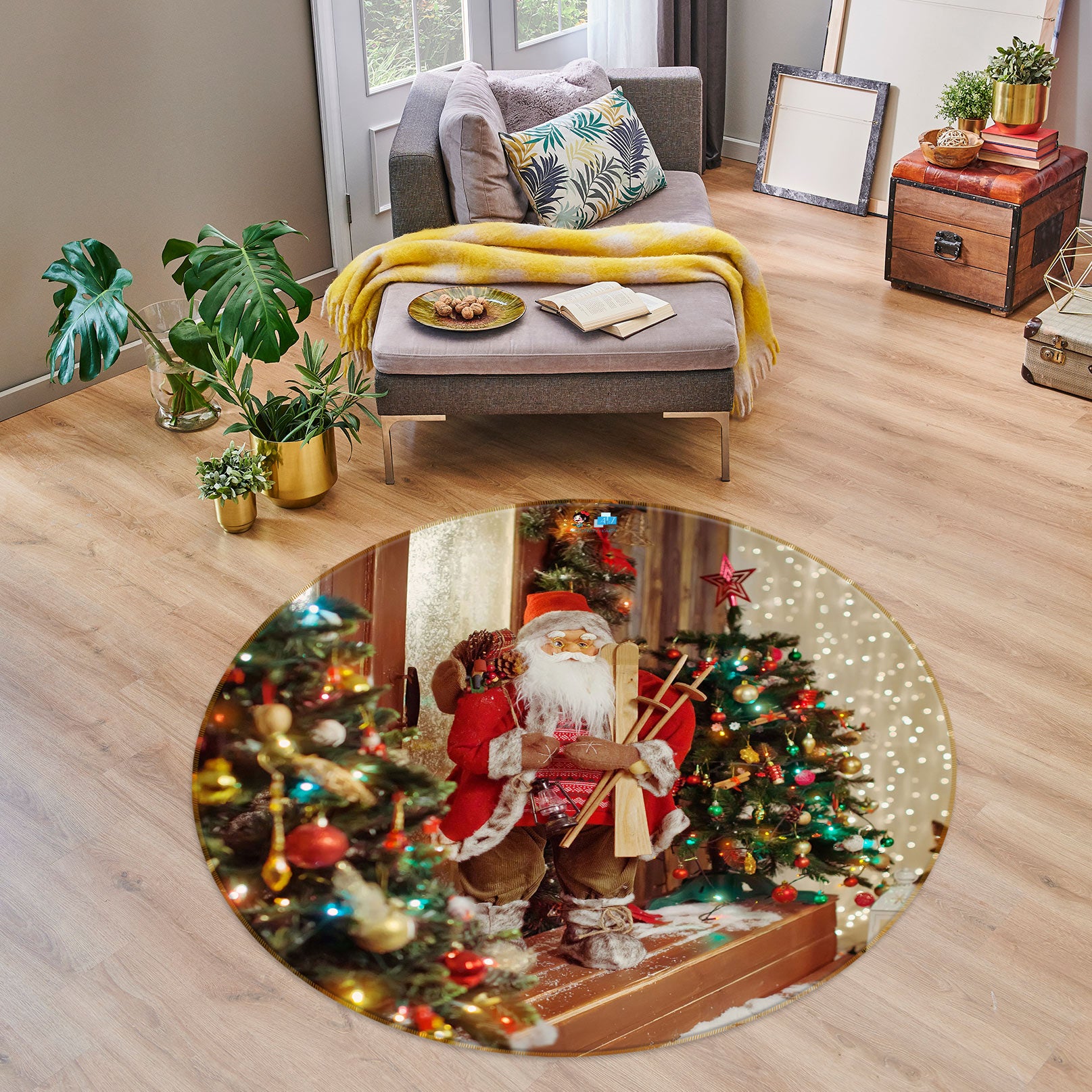 3D Santa Tree 55206 Christmas Round Non Slip Rug Mat Xmas