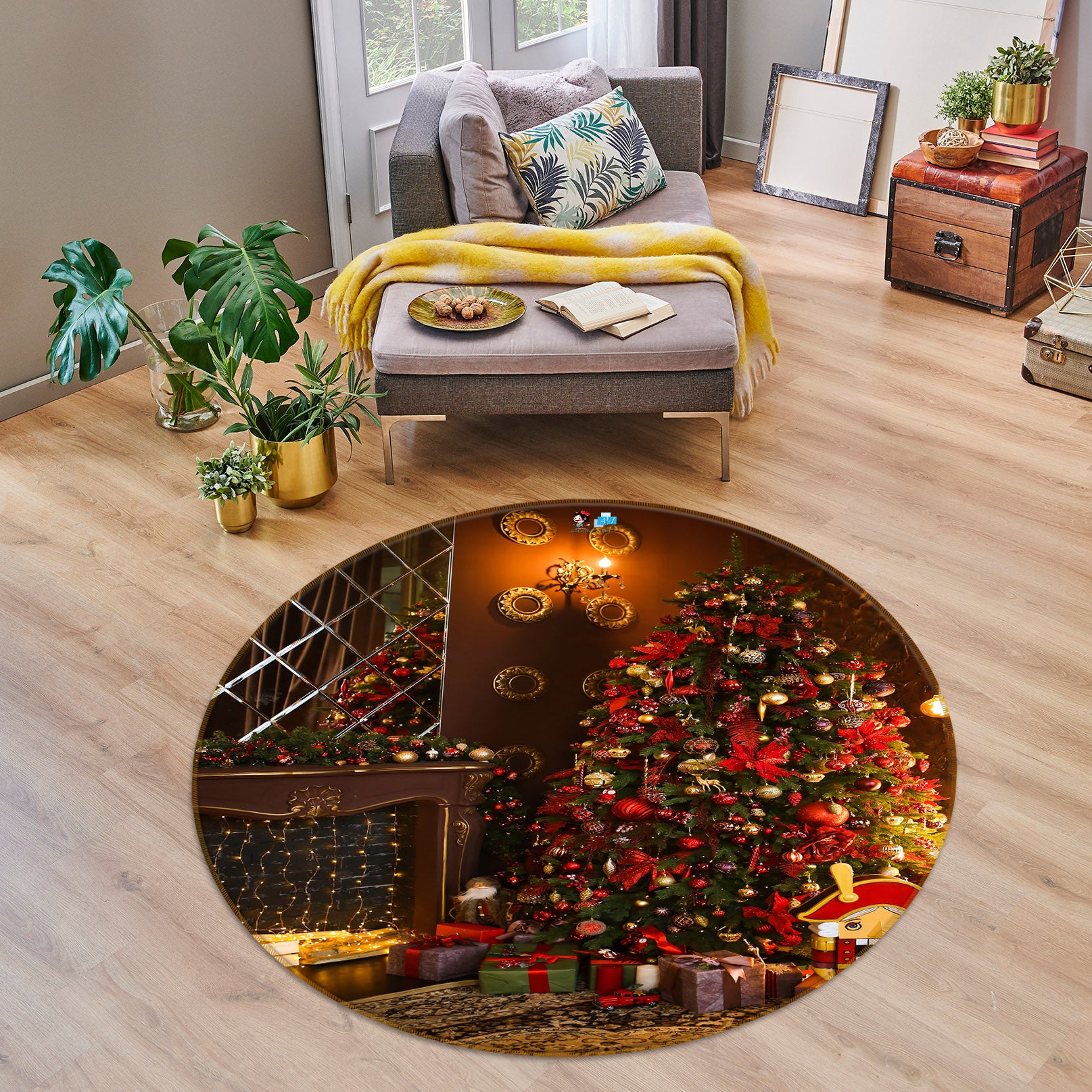 3D Tree 56087 Christmas Round Non Slip Rug Mat Xmas
