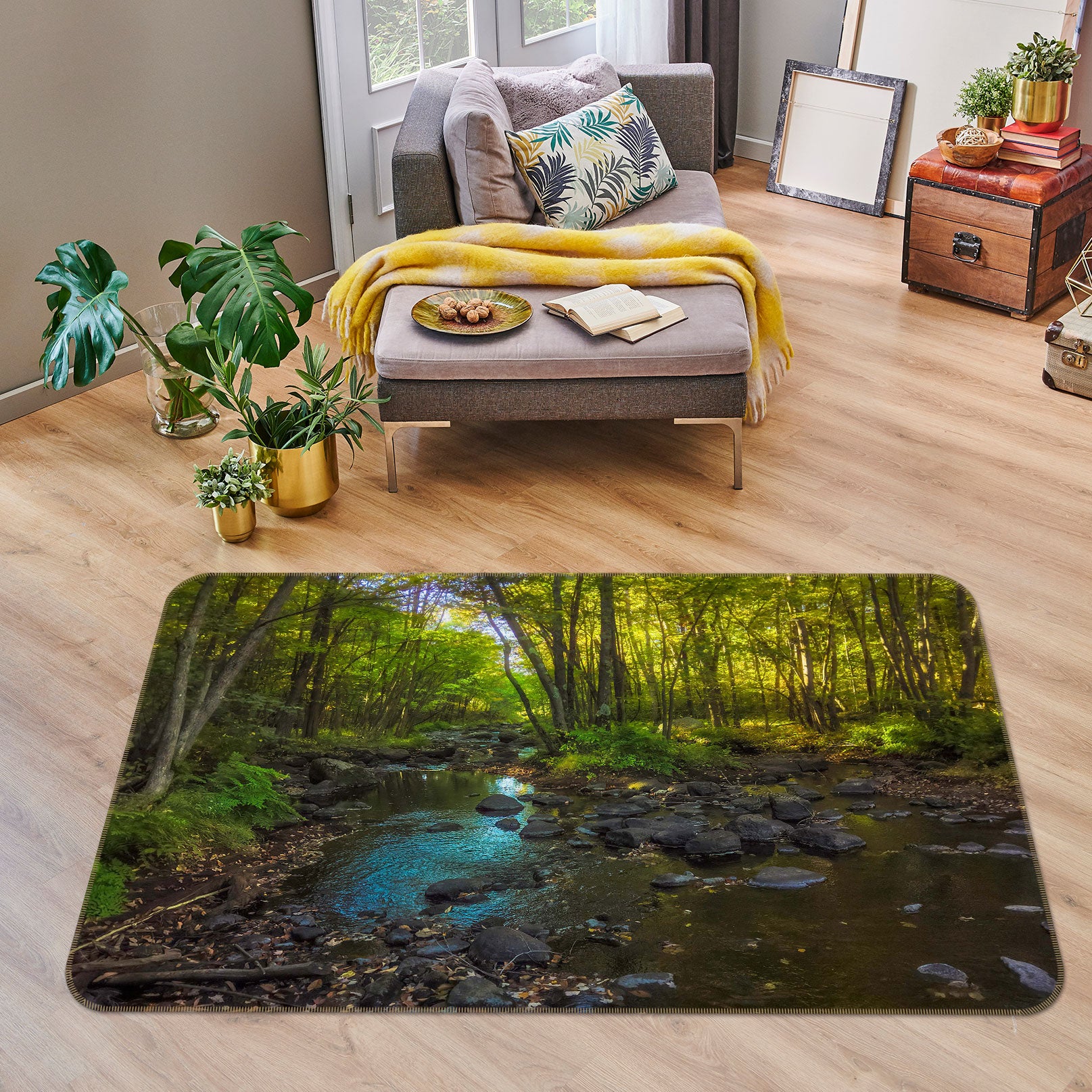 3D Peaceful Stream 1015 Jerry LoFaro Rug Non Slip Rug Mat