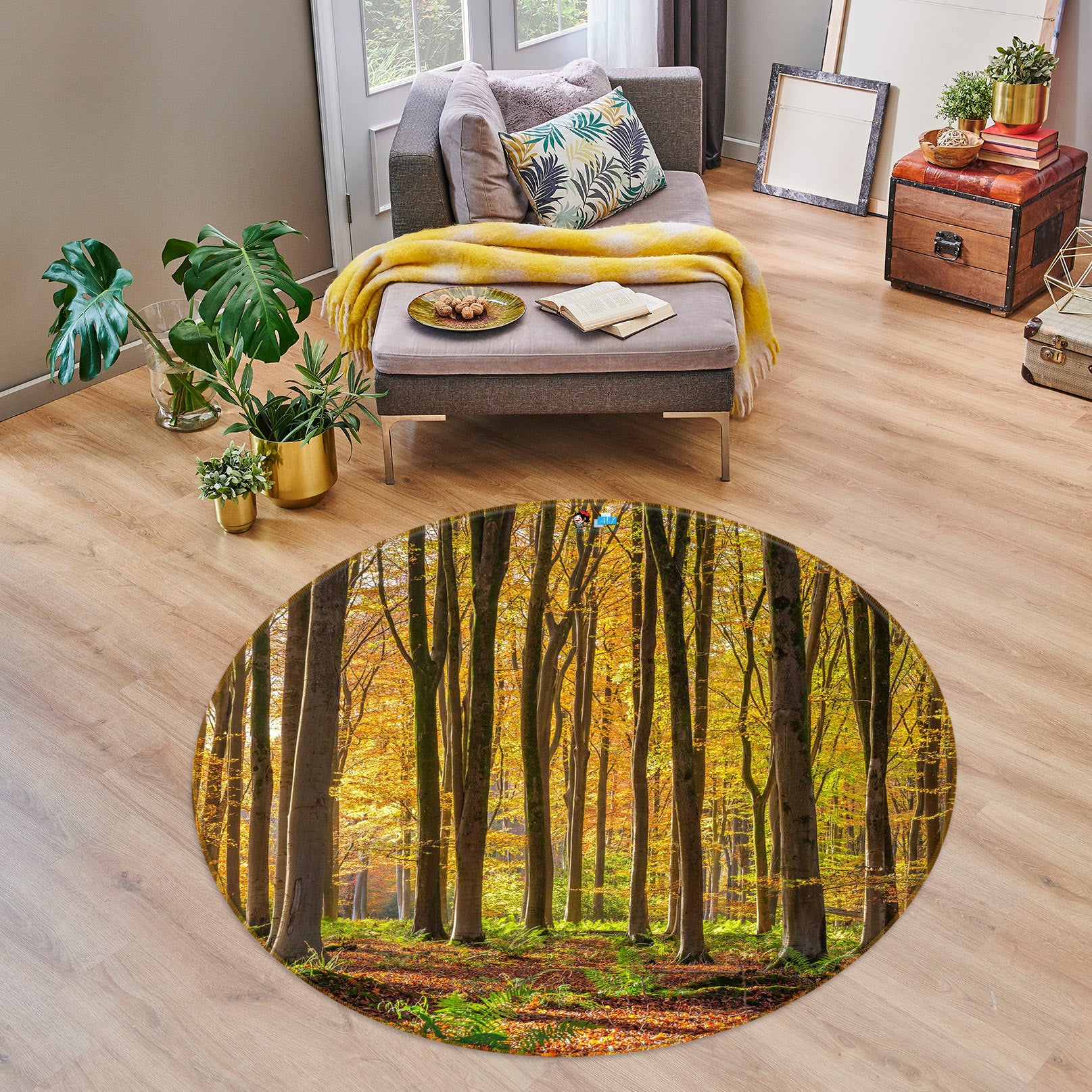 3D Tree Grass 7607 Assaf Frank Rug Round Non Slip Rug Mat