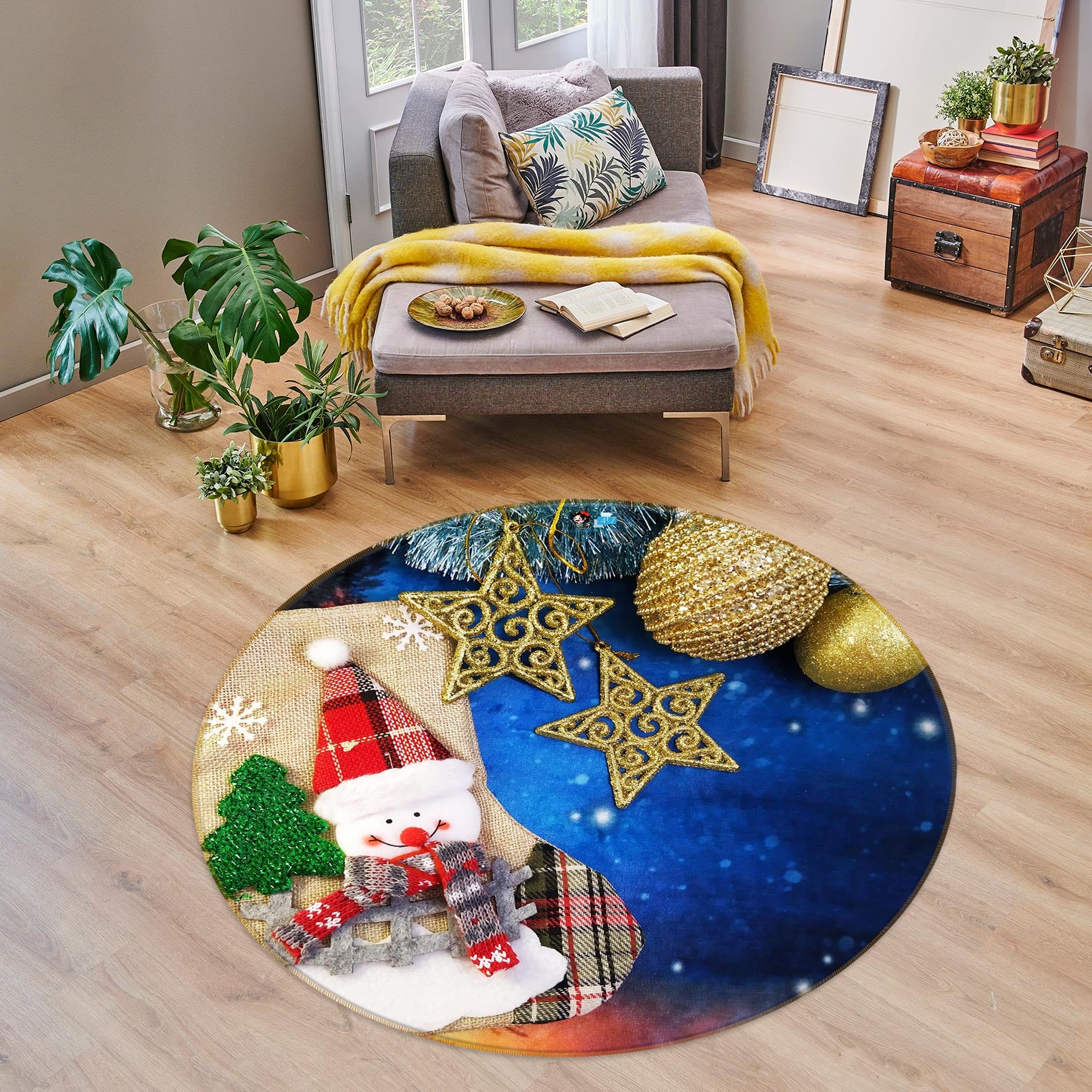 3D Snowman 55256 Christmas Round Non Slip Rug Mat Xmas