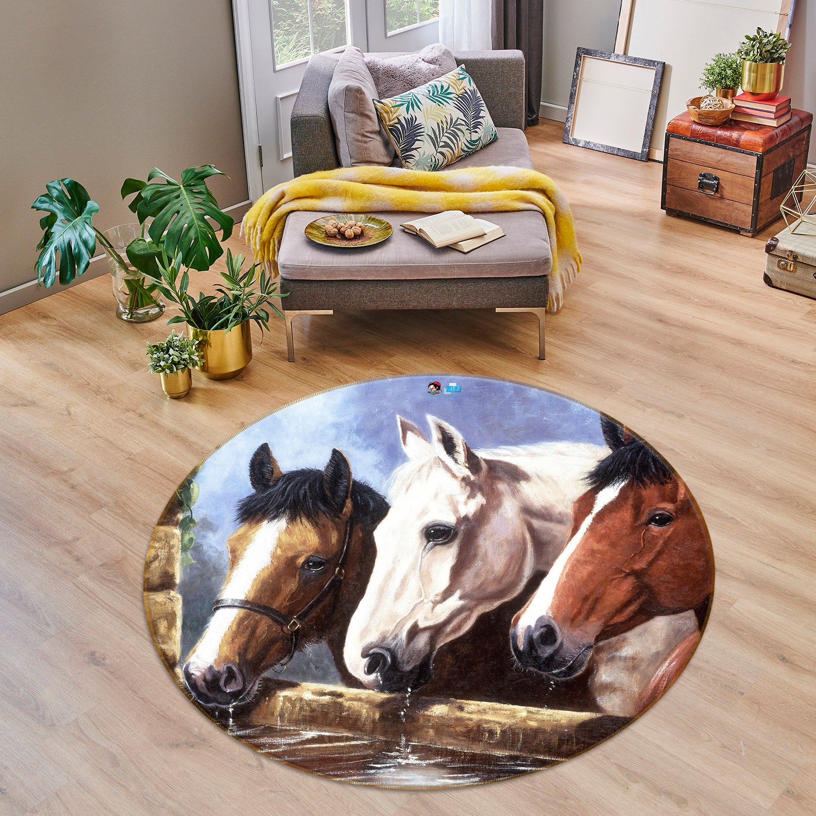 3D Painted Horse 037 Kevin Walsh Rug Round Non Slip Rug Mat