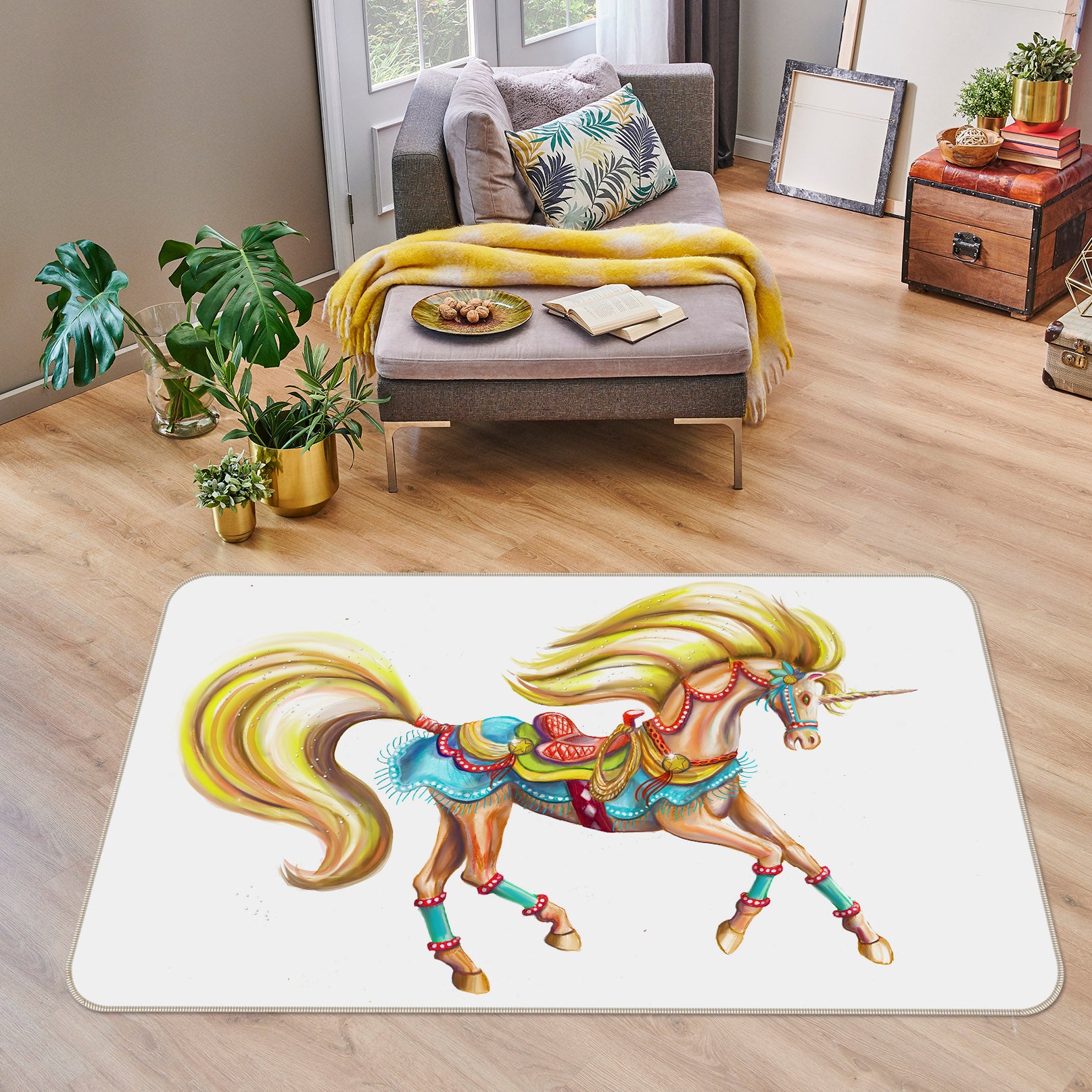 3D Golden Unicorn 3024 Rose Catherine Khan Rug Non Slip Rug Mat