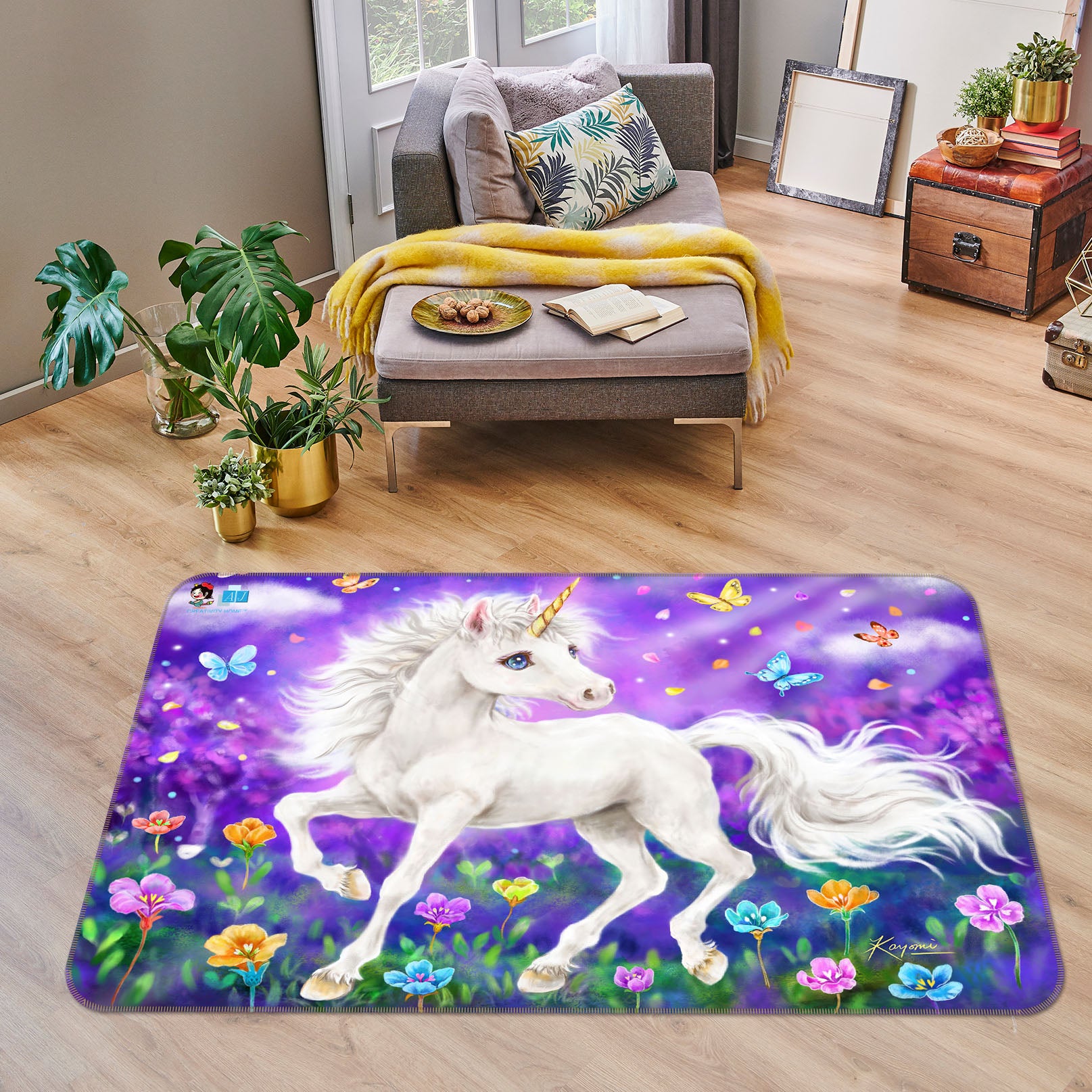 3D Unicorn Butterfly 5715 Kayomi Harai Rug Non Slip Rug Mat