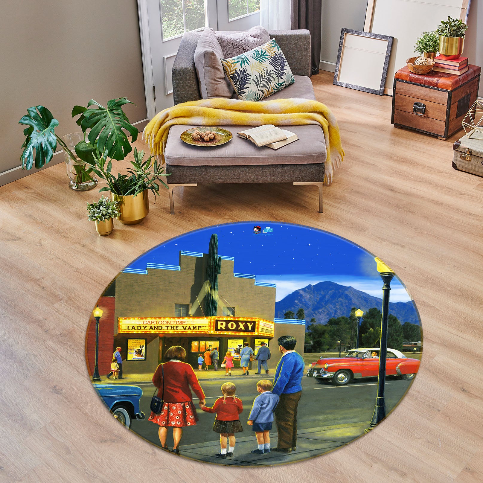 3D Night Car 069 Kevin Walsh Rug Round Non Slip Rug Mat