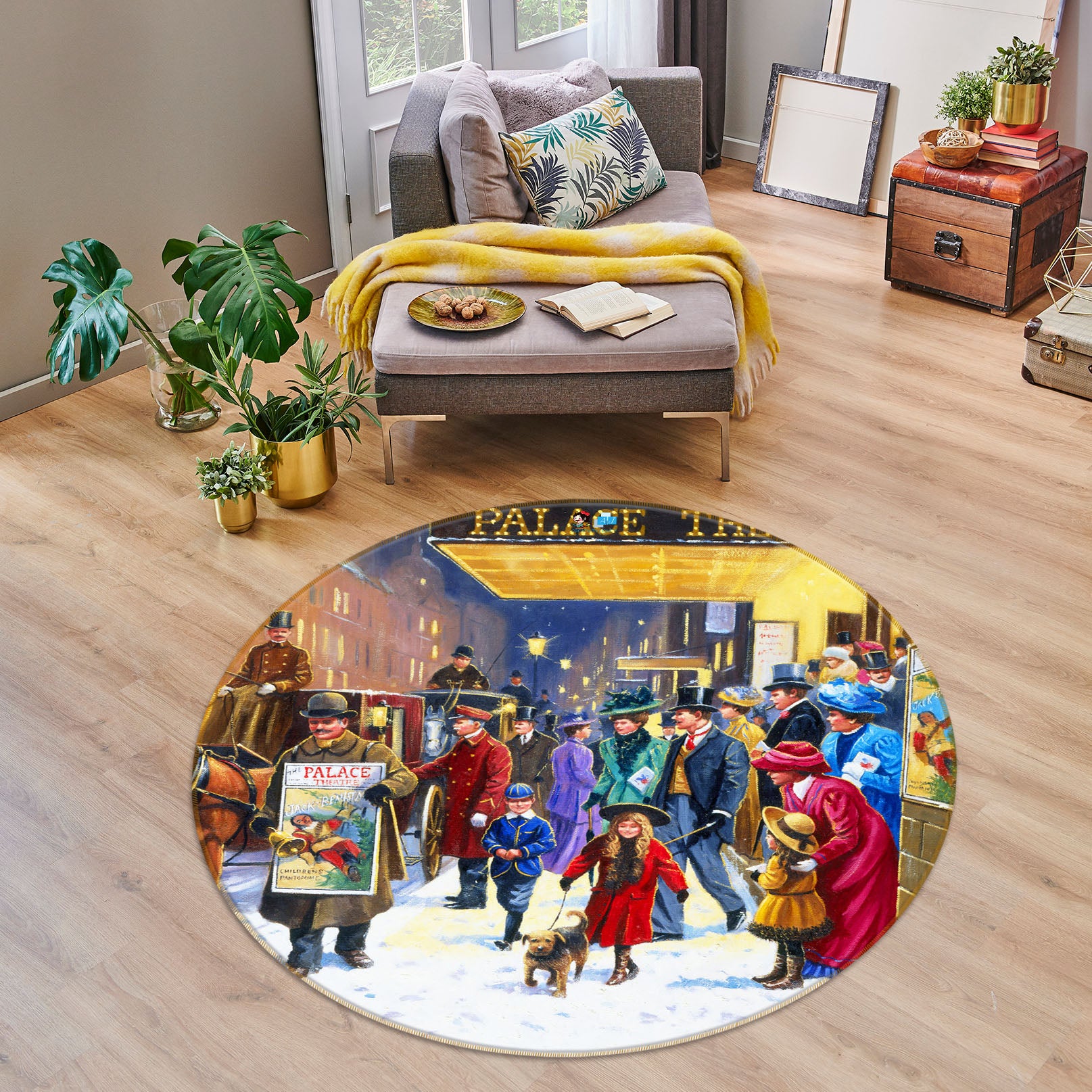 3D Street Girl Dog 042 Kevin Walsh Rug Round Non Slip Rug Mat