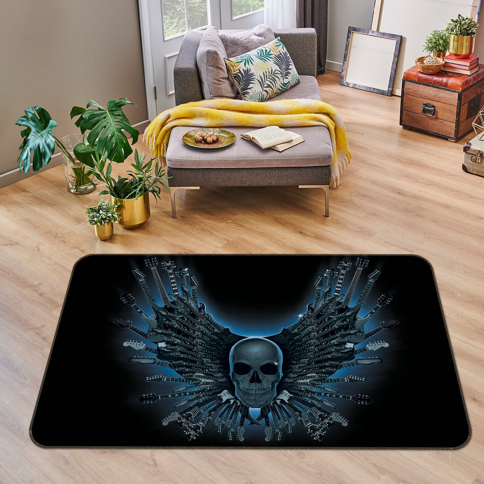 3D Skull Strings 1097 Vincent Hie Rug Non Slip Rug Mat
