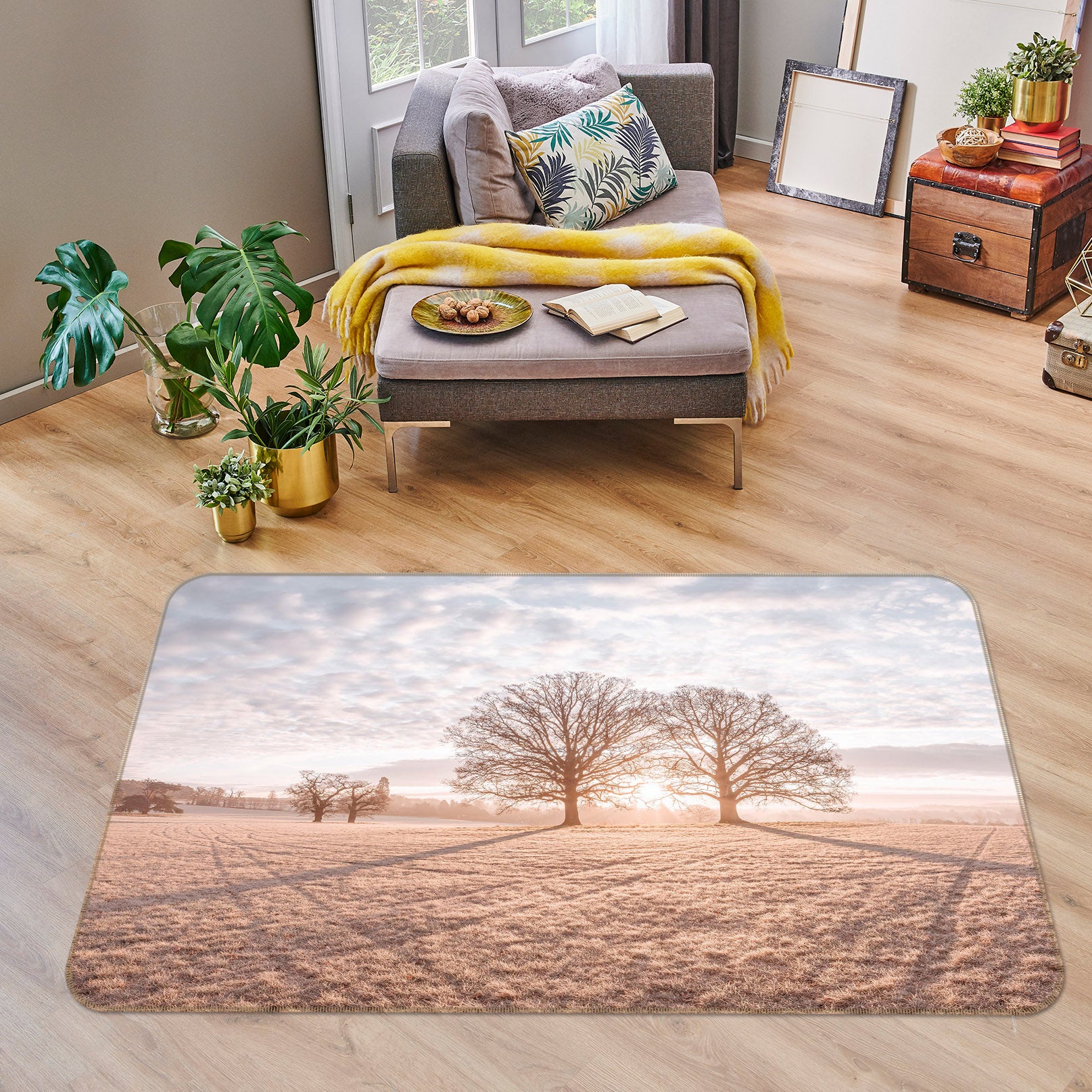 3D Pink Prairie Tree 166 Assaf Frank Rug Non Slip Rug Mat