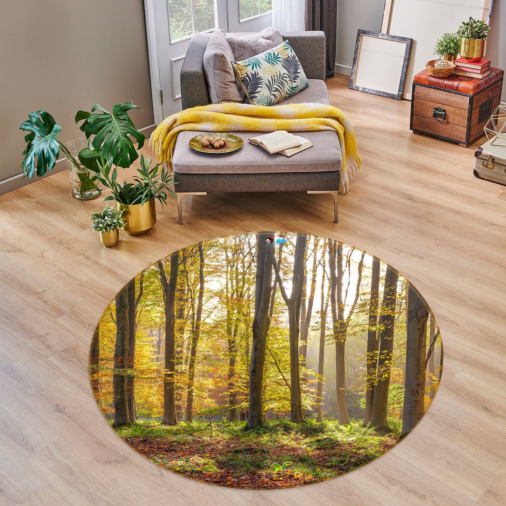 3D Forest Meadow 7577 Assaf Frank Rug Round Non Slip Rug Mat