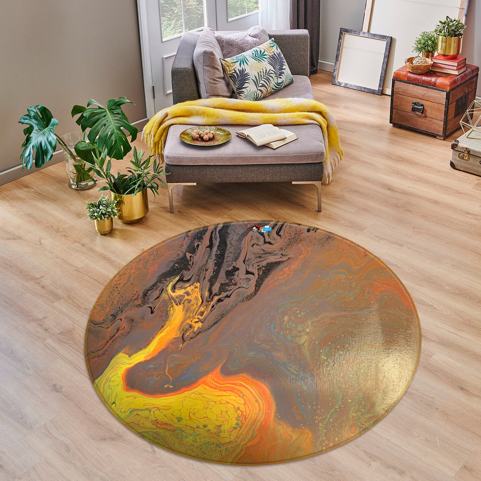 3D Golden Texture 40008 Valerie Latrice Rug Round Non Slip Rug Mat
